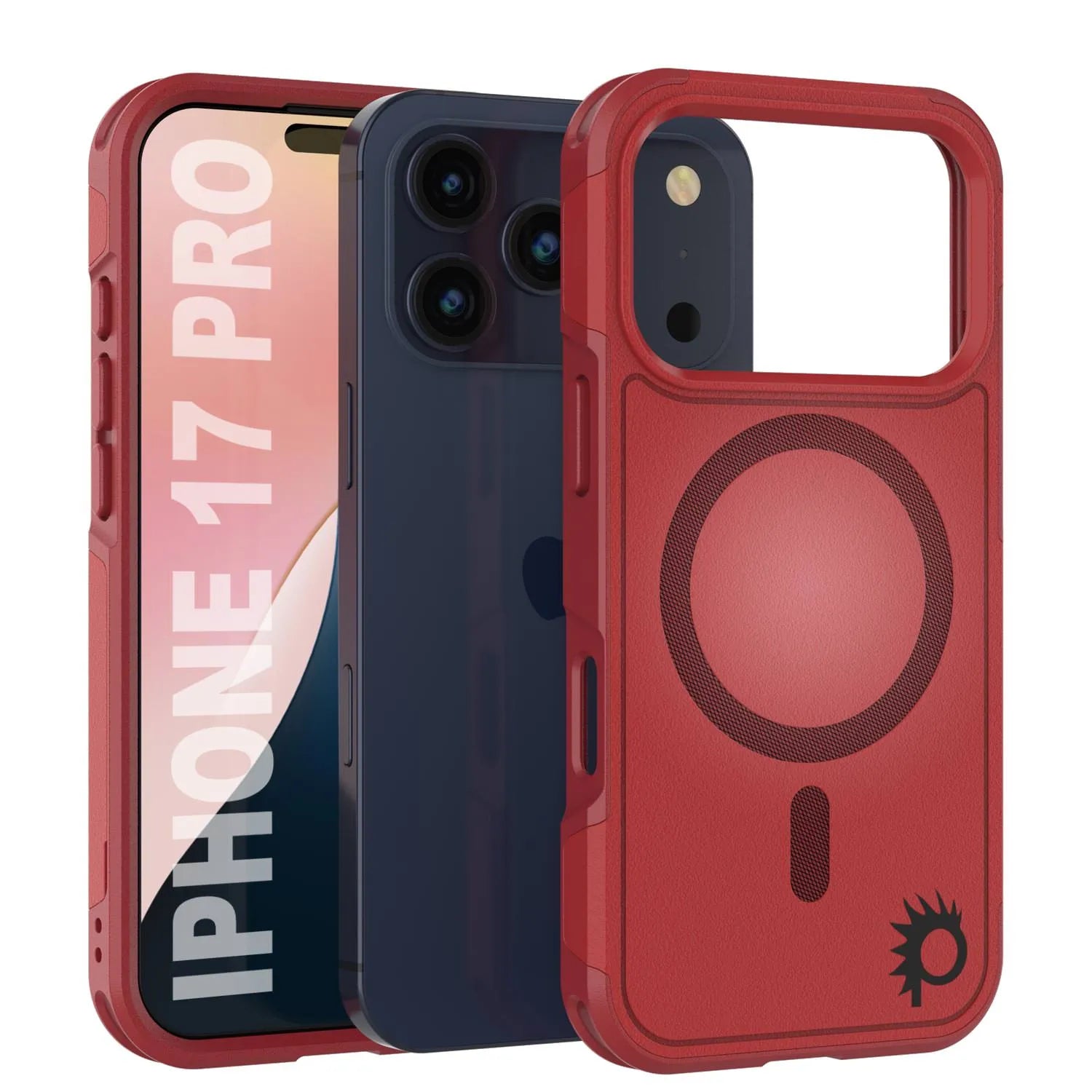 PunkCase iPhone 17 Pro Case, [Spartan 2.0 Series] Clear Rugged Heavy Duty Cover W/Built in Screen Protector [red]