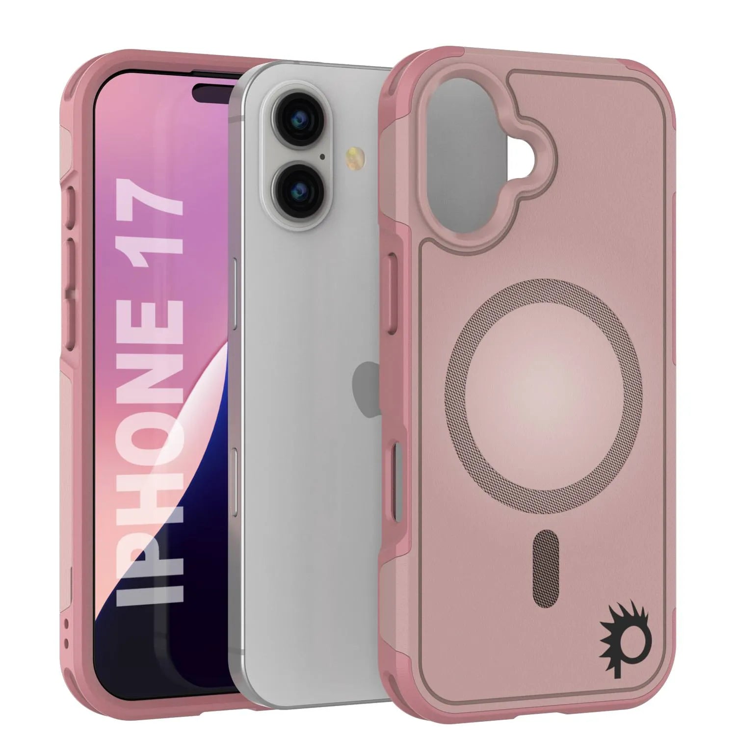 PunkCase iPhone 17 Case, [Spartan 2.0 Series] Clear Rugged Heavy Duty Cover W/Built in Screen Protector [pink]