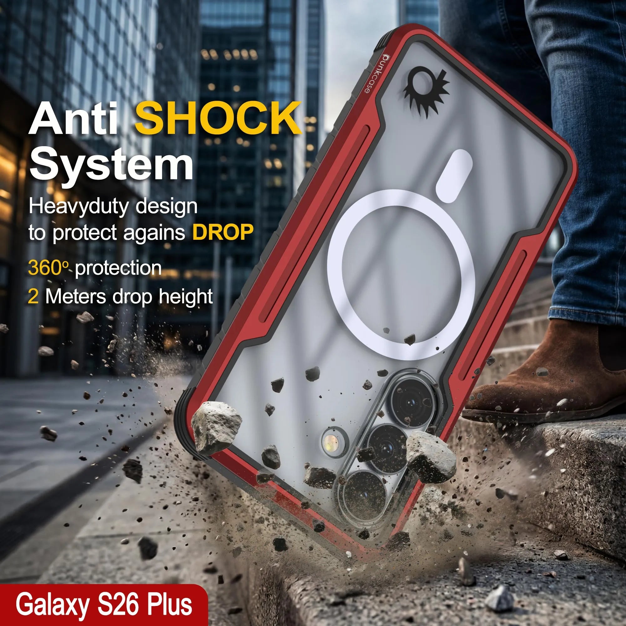 Punkcase S26+ Plus Armor Stealth Case Protective Military Grade Multilayer Cover [Red]
