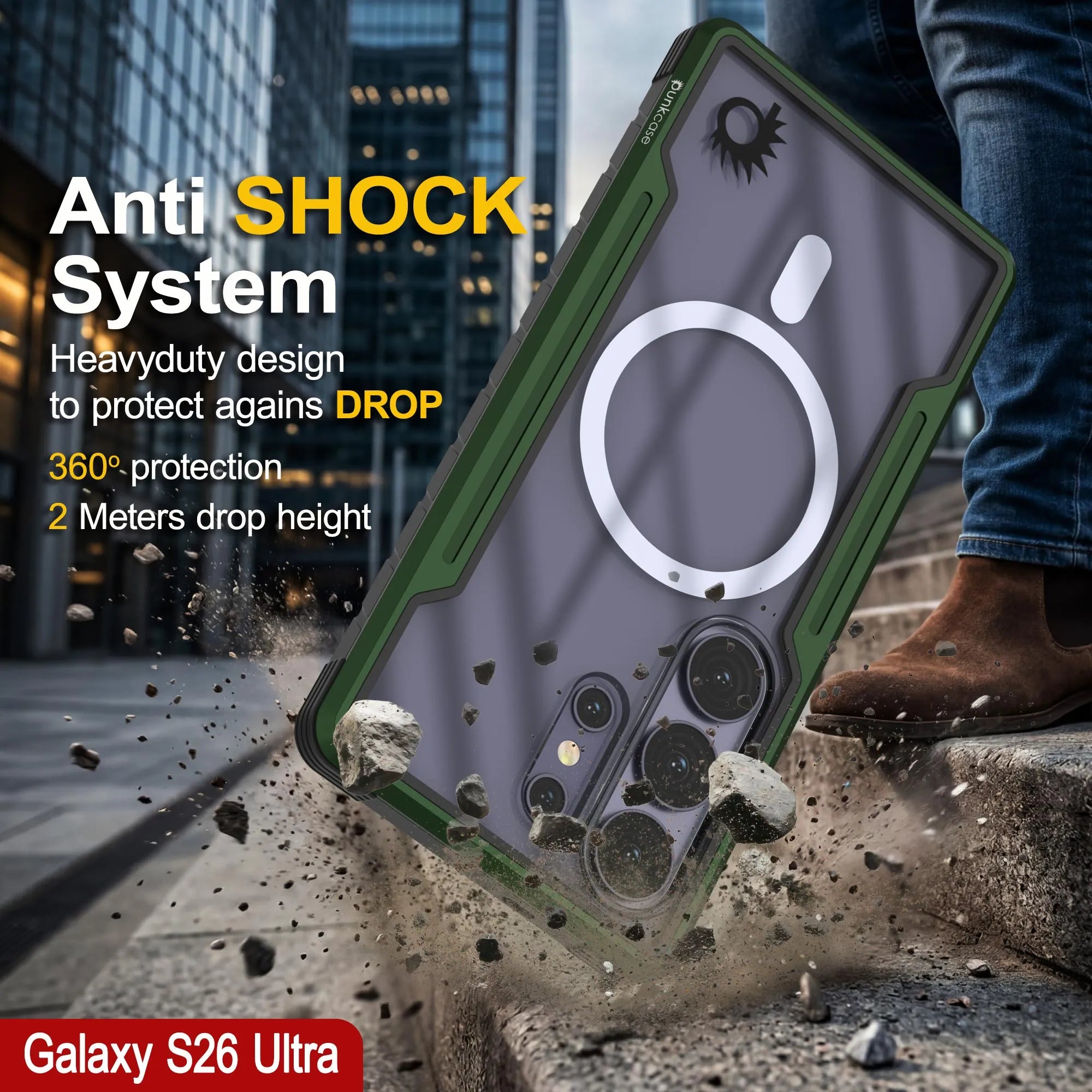 Punkcase S26 Ultra Armor Stealth Case Protective Military Grade Multilayer Cover [Dark Green]
