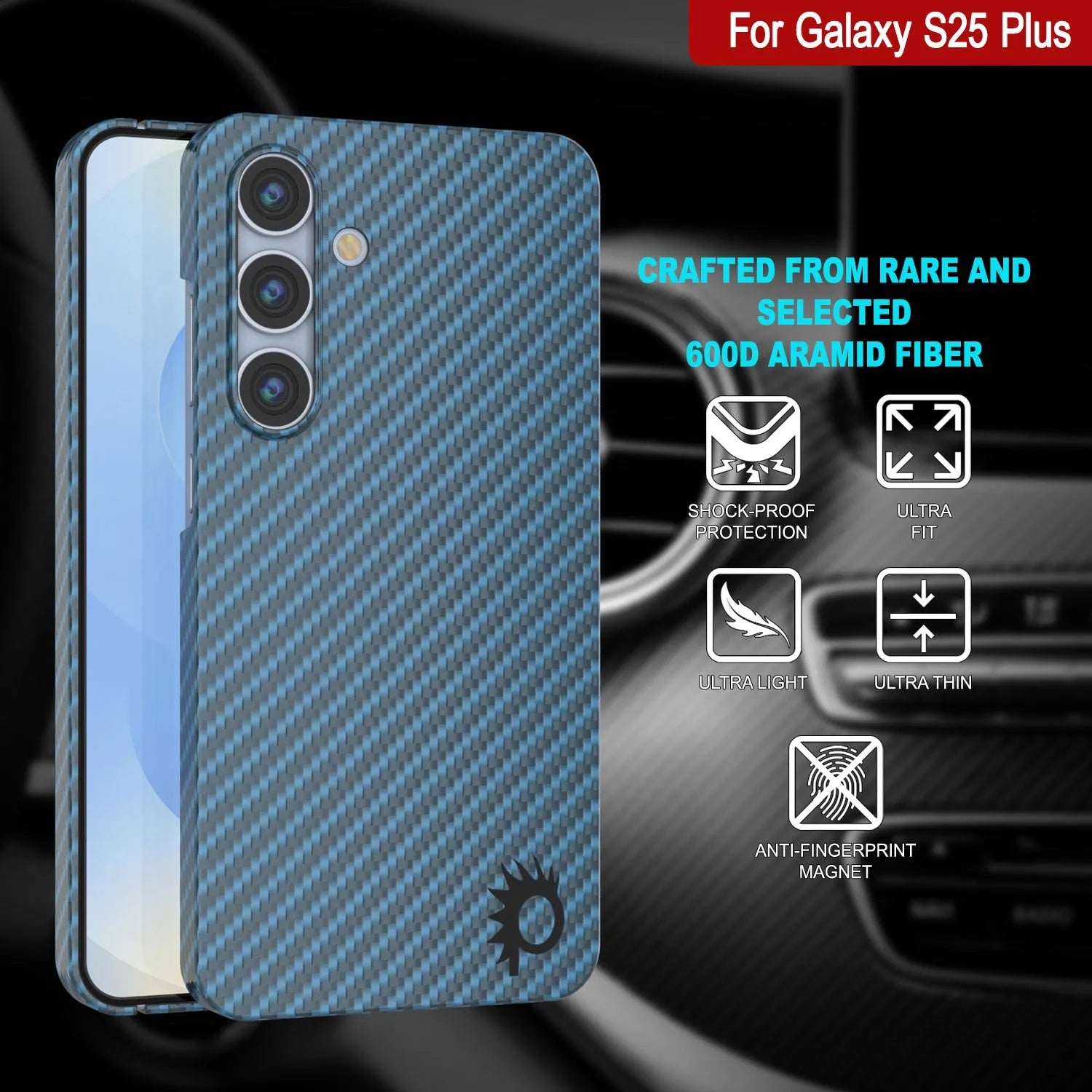 Punkcase Galaxy S25 Plus Carbon Fiber Case [AramidShield Series] Ultra Slim & Light Kevlar [Blue]