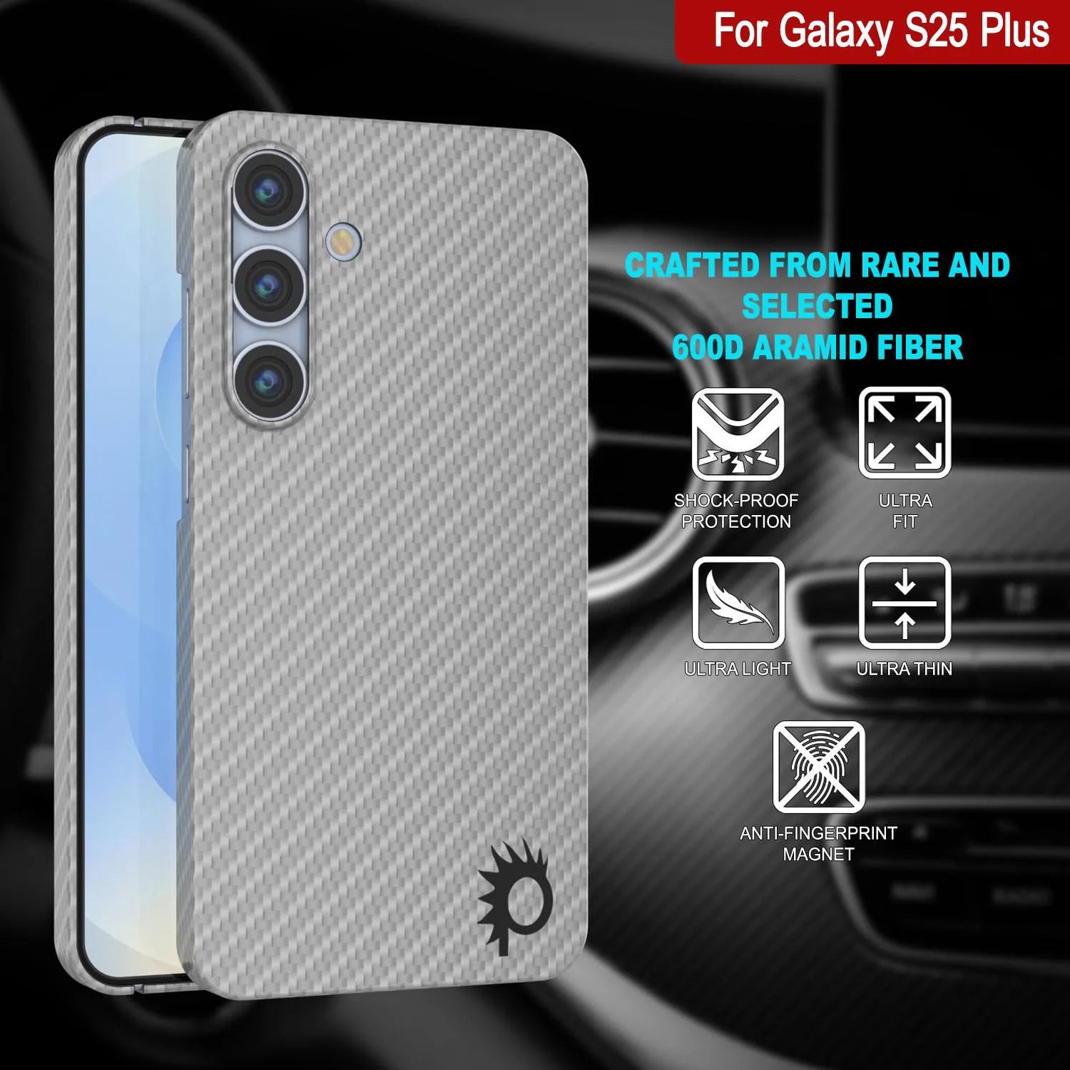 Punkcase Galaxy S25 Plus Carbon Fiber Case [AramidShield Series] Ultra Slim & Light Kevlar [White]