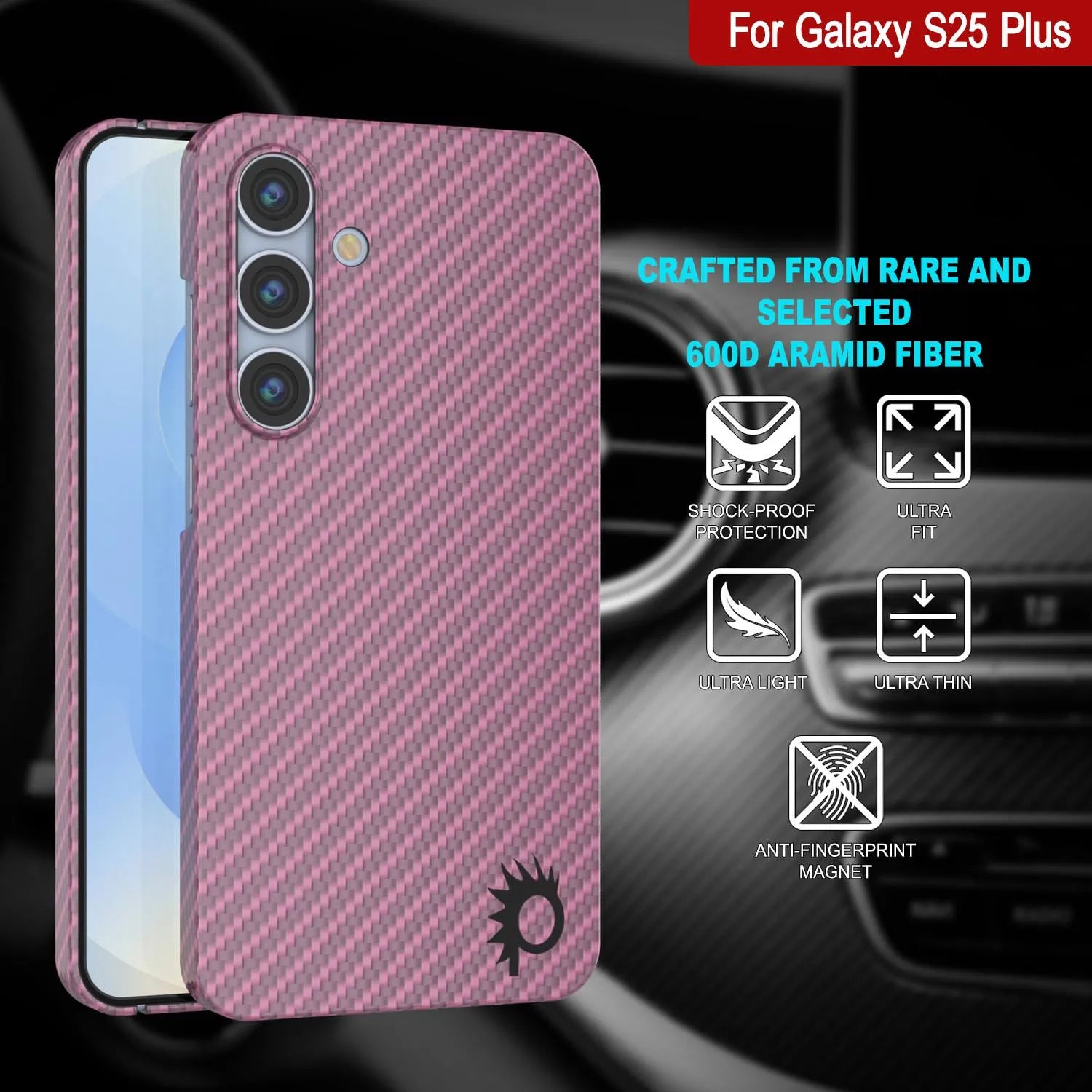 Punkcase Galaxy S25 Plus Carbon Fiber Case [AramidShield Series] Ultra Slim & Light Kevlar [Pink]