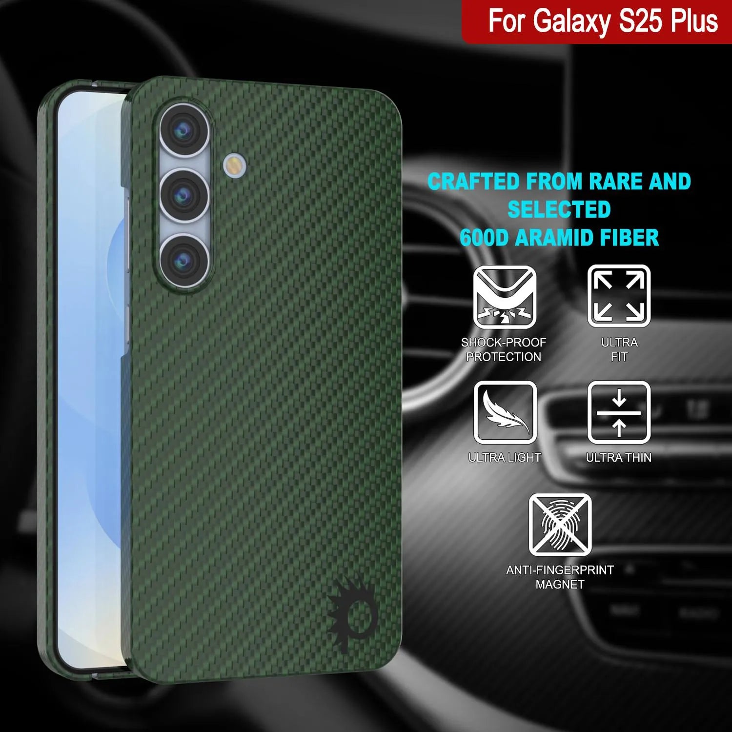 Punkcase Galaxy S25 Plus Carbon Fiber Case [AramidShield Series] Ultra Slim & Light Kevlar [Green]