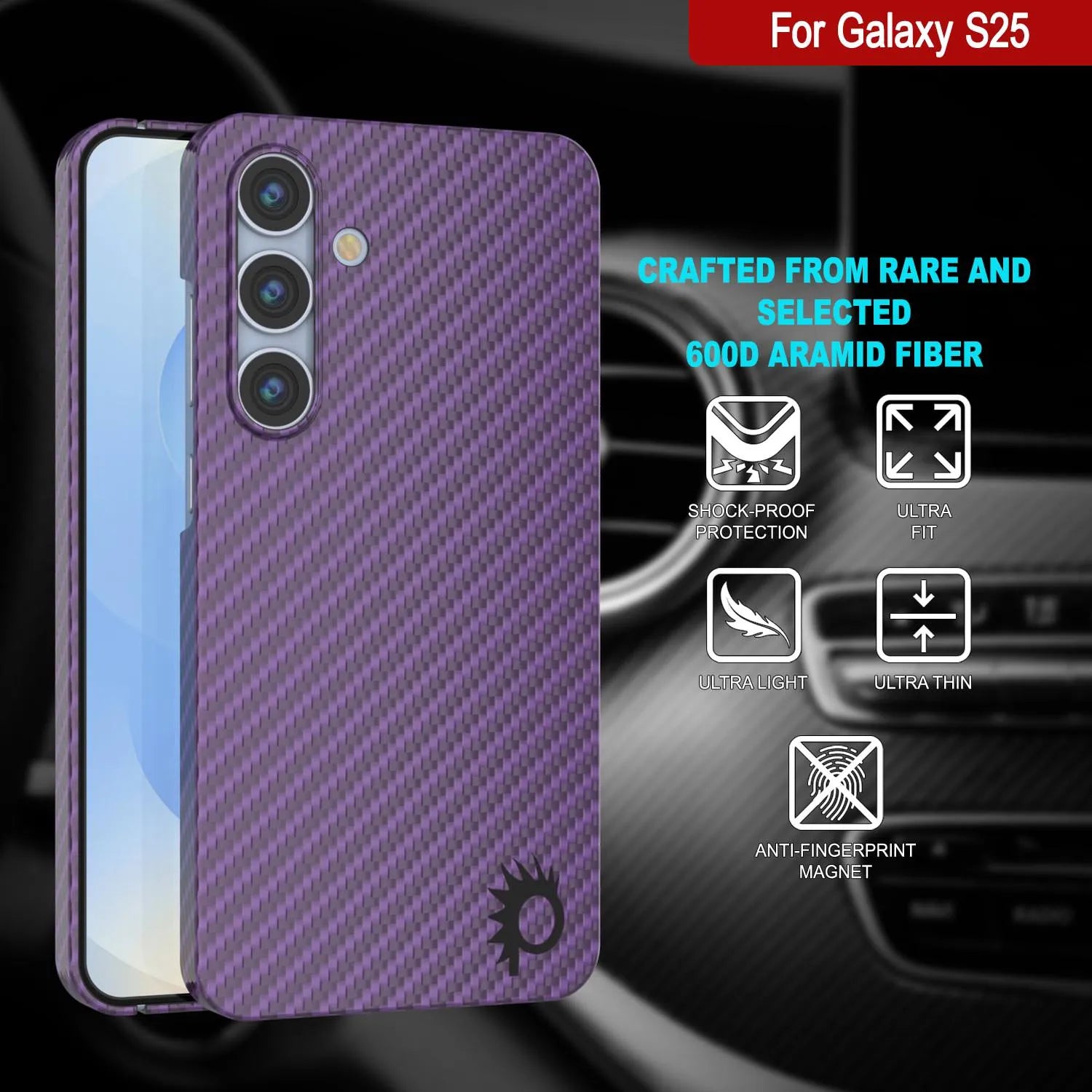 Punkcase Galaxy S25 Carbon Fiber Case [AramidShield Series] Ultra Slim & Light Kevlar [Purple]