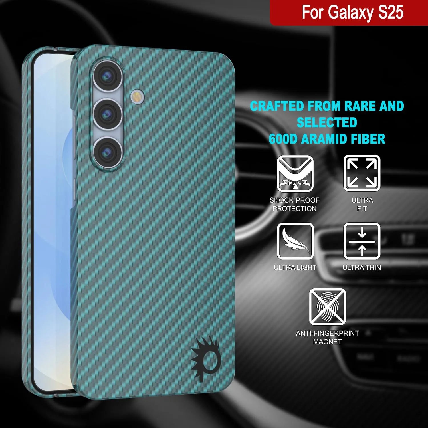 Punkcase Galaxy S25 Carbon Fiber Case [AramidShield Series] Ultra Slim & Light Kevlar [Teal]