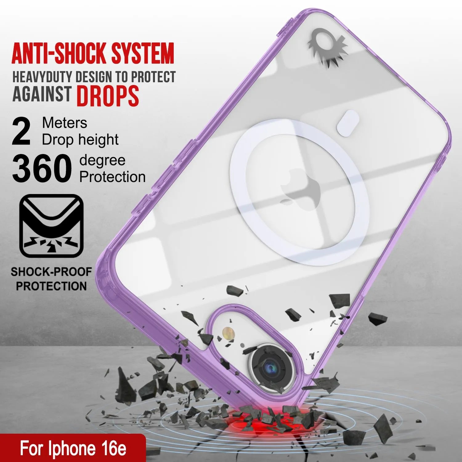Punkcase iPhone 16e Magnetic Wireless Charging Case [ClearMag Series][Purple]