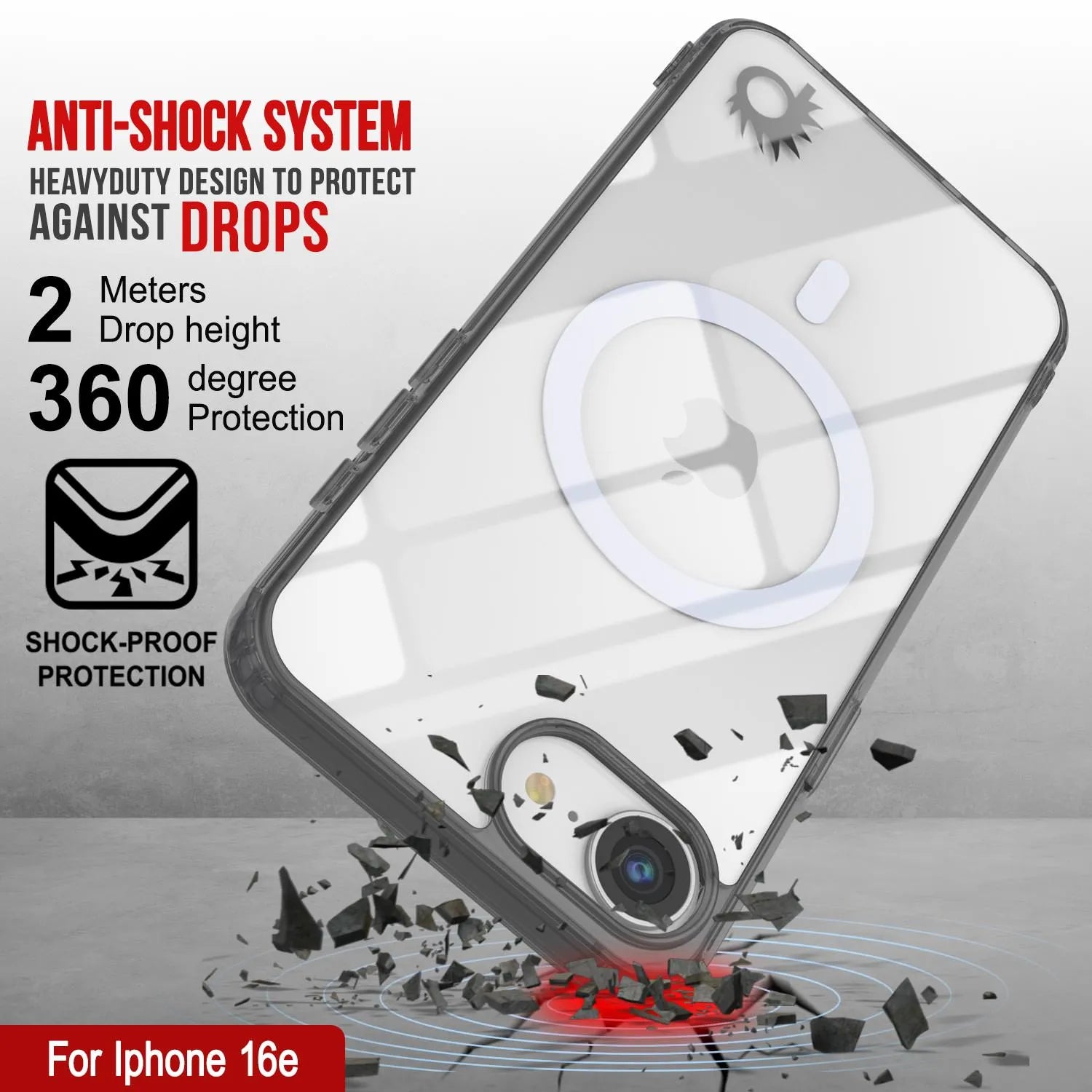 Punkcase iPhone 16e Magnetic Wireless Charging Case [ClearMag Series][Black]