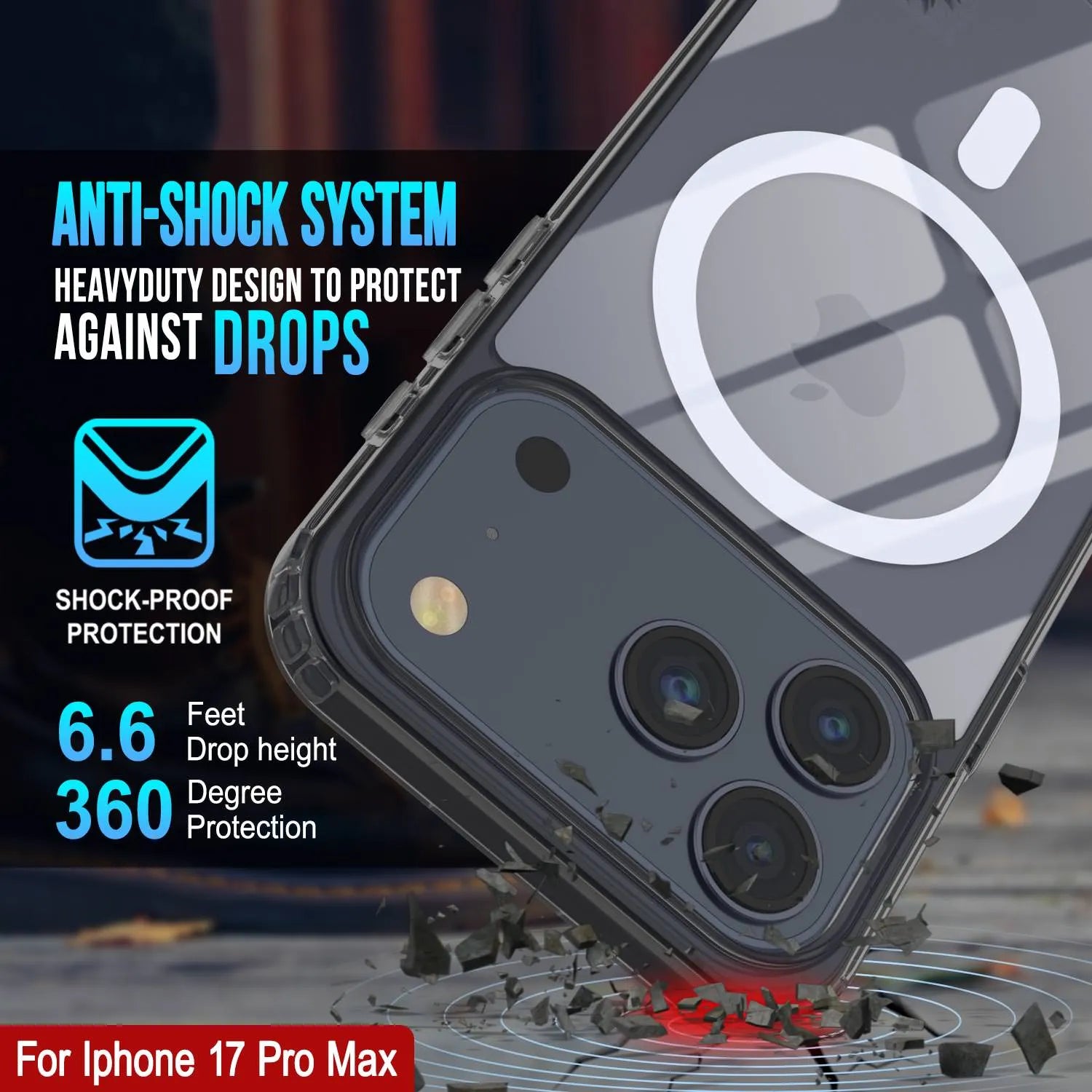 Punkcase iPhone 17 Pro Max Magnetic Wireless Charging Case [ClearMag Series][Black]