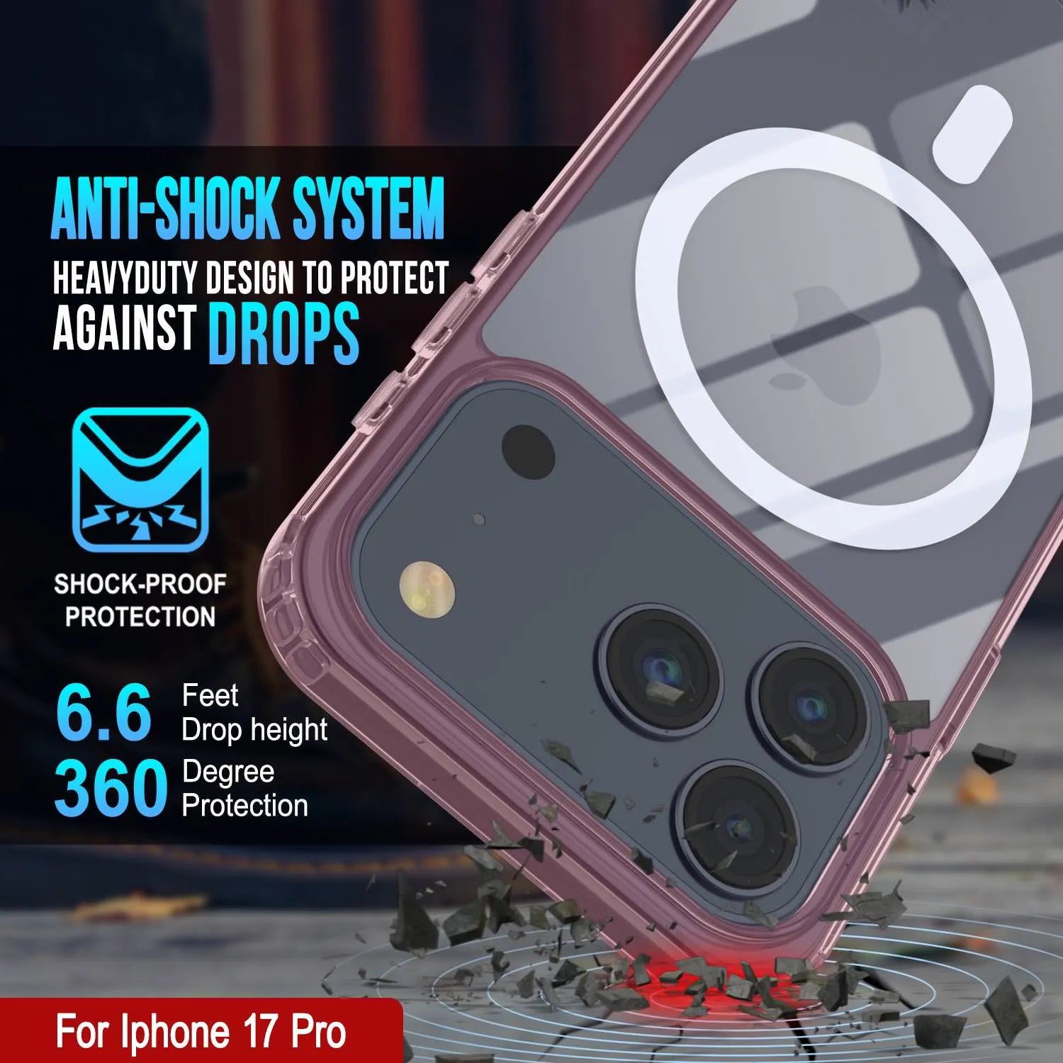 Punkcase iPhone 17 Pro Magnetic Wireless Charging Case [ClearMag Series][Rose]