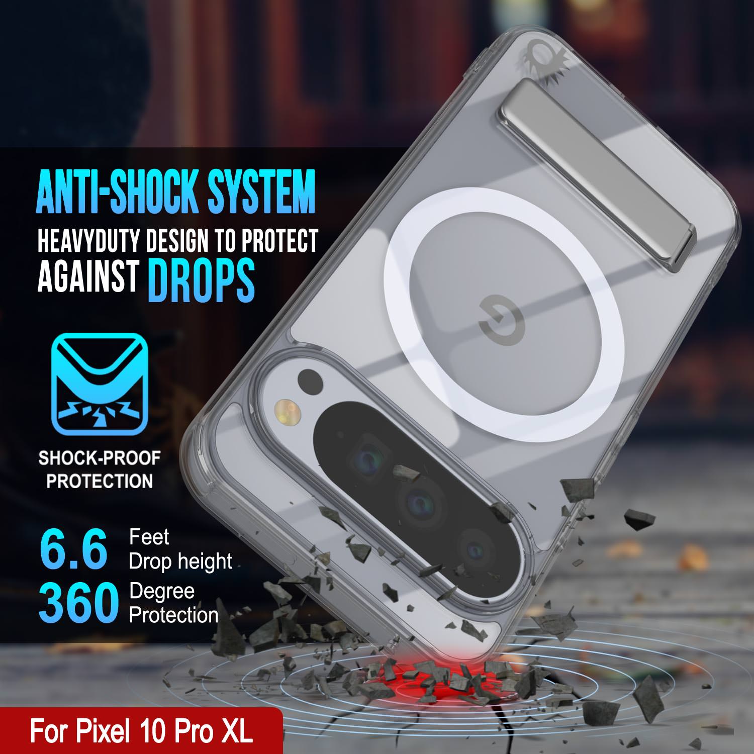 PunkCase for Google Pixel 10 Pro XL [Crystal Kickstand Series] Magnetic Clear Case w/Kickstand
