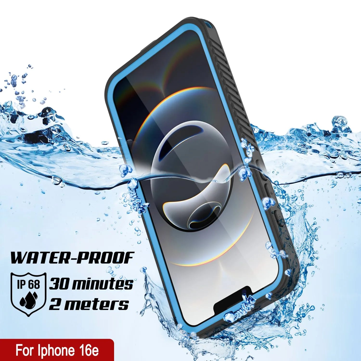 iPhone 16e Waterproof Case, Punkcase [Extreme Series] Armor Cover W/ Built In Screen Protector [Light Blue]