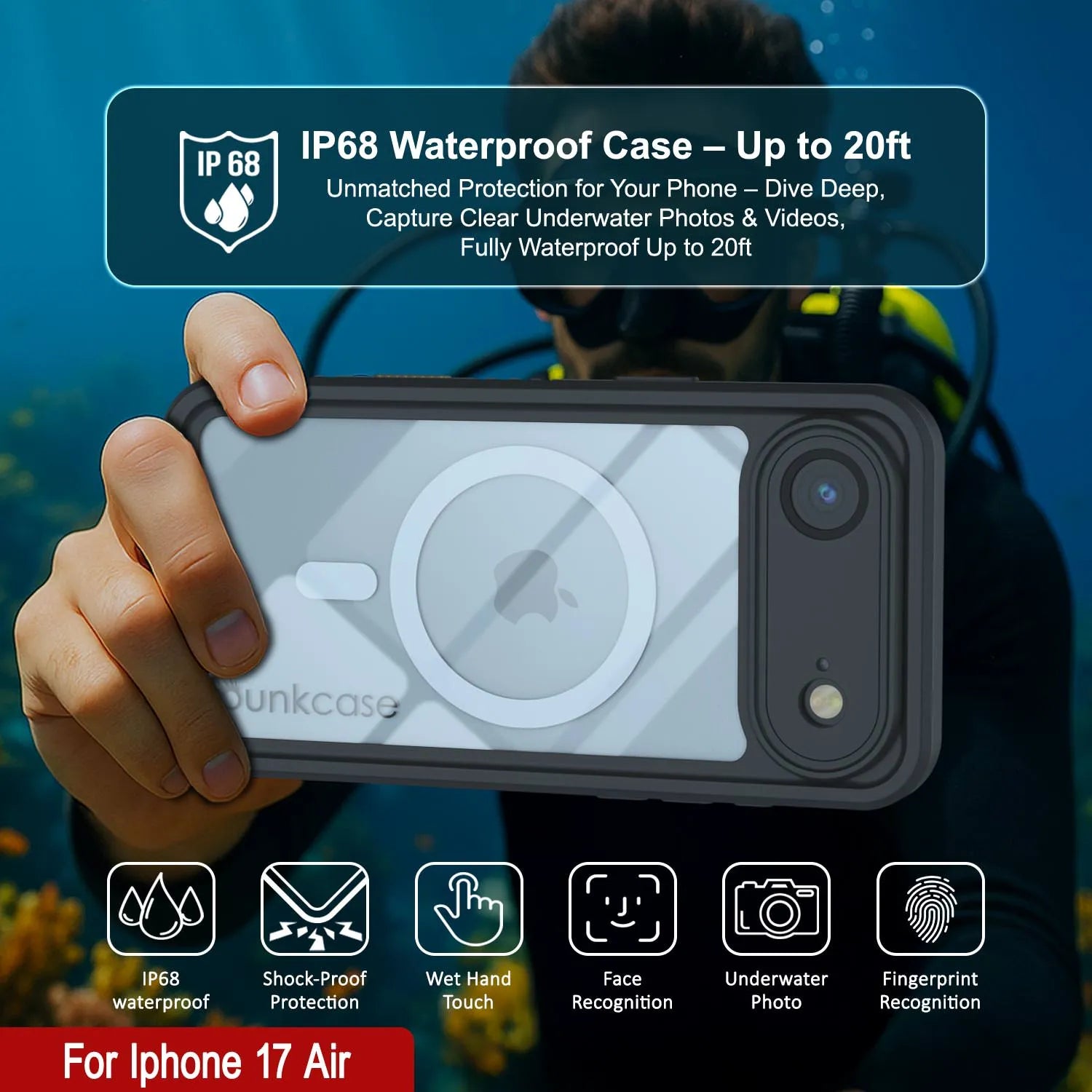 iPhone 17 Air Waterproof Case, Punkcase [Extreme Series] Armor Cover W/ Built In Screen Protector [Black]