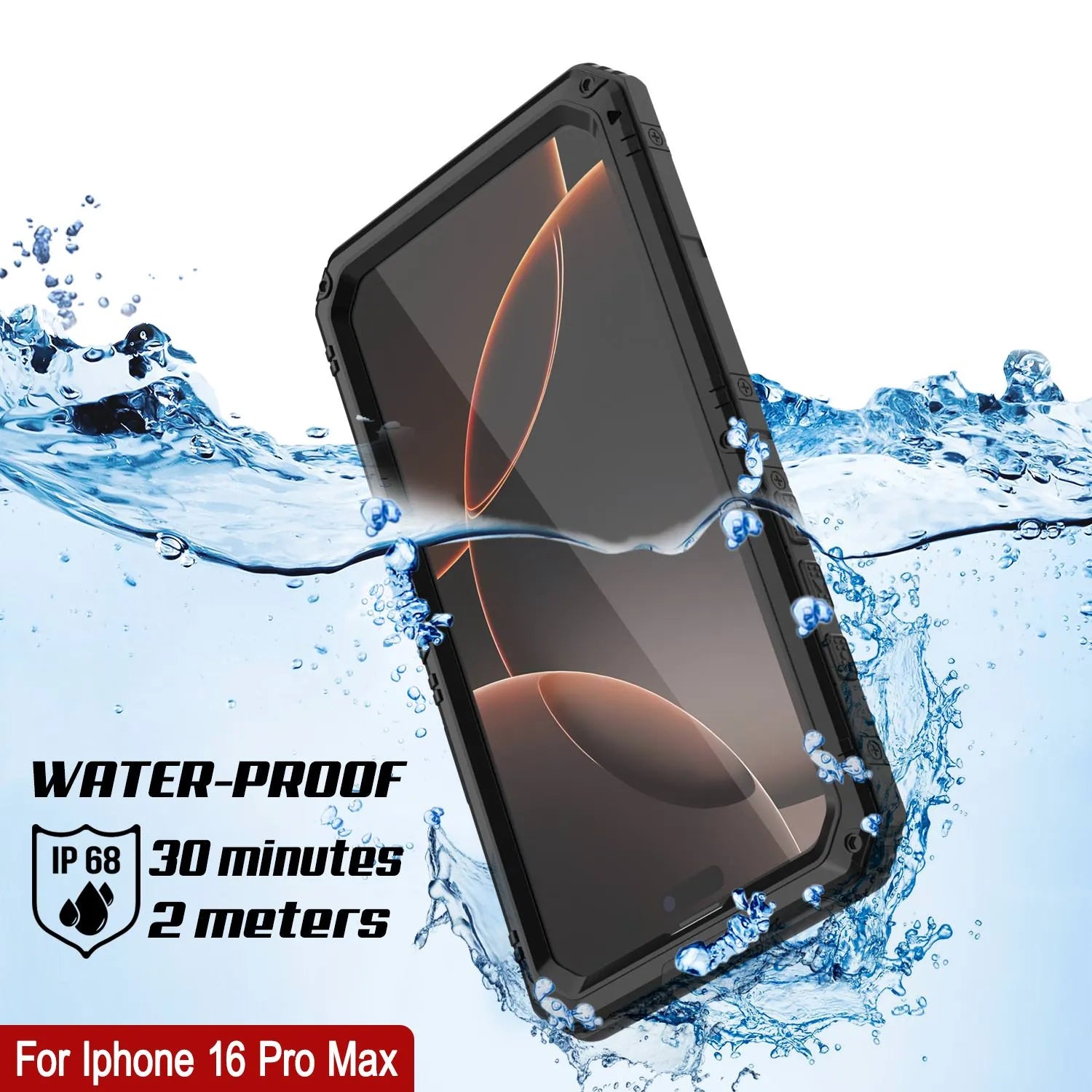 iPhone 16 Pro Max Metal Extreme 3.0 Series Aluminum Waterproof Case IP68 W/Buillt in Screen Protector & Kickstand [Black]