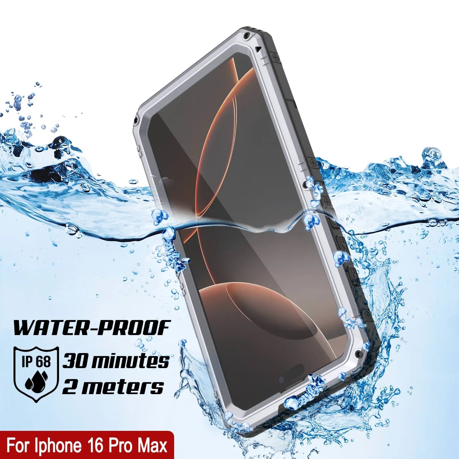 iPhone 16 Pro Max Metal Extreme 3.0 Series Aluminum Waterproof Case IP68 W/Buillt in Screen Protector & Kickstand [White]