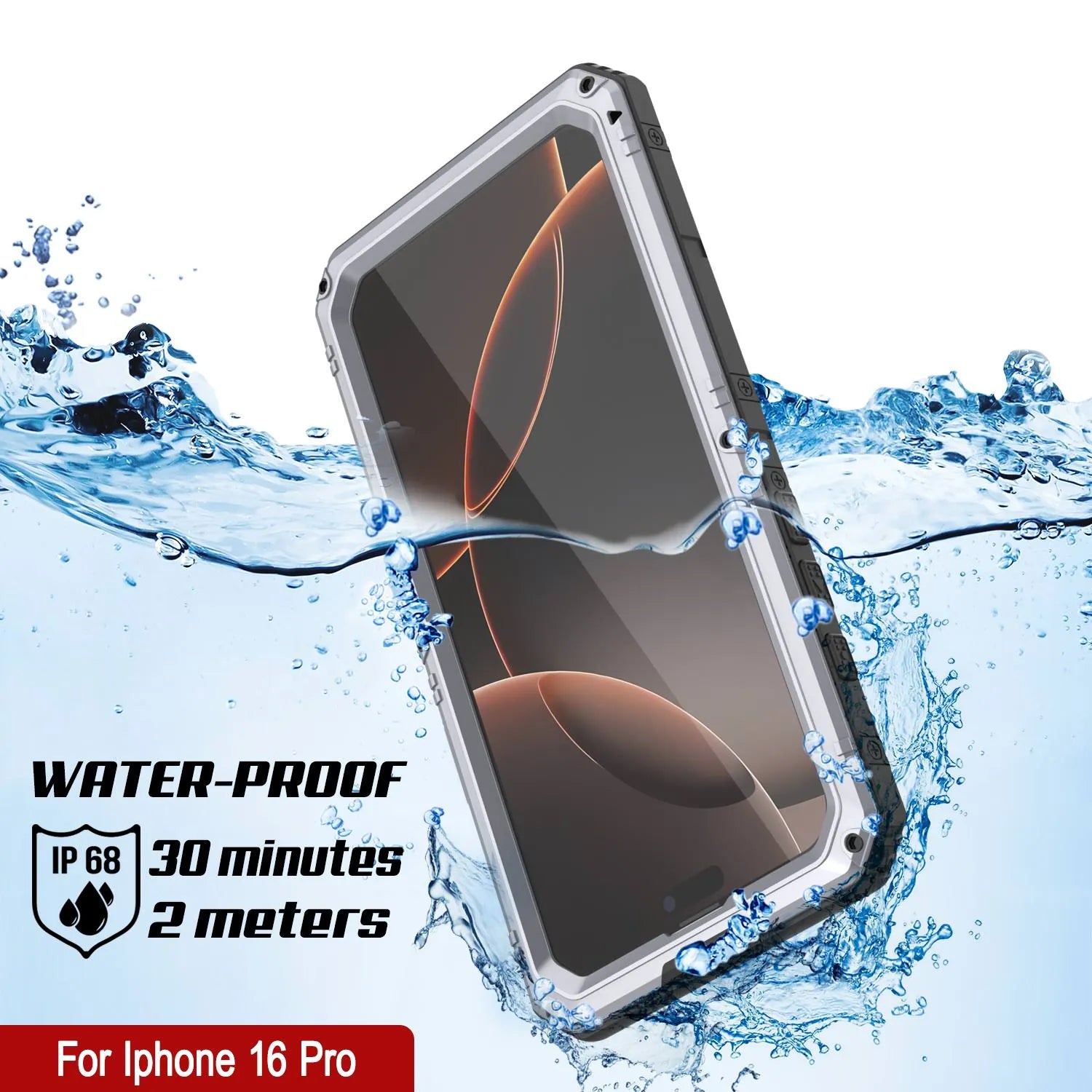 iPhone 16 Pro Metal Extreme 3.0 Series Aluminum Waterproof Case IP68 W/Buillt in Screen Protector & Kickstand [White]