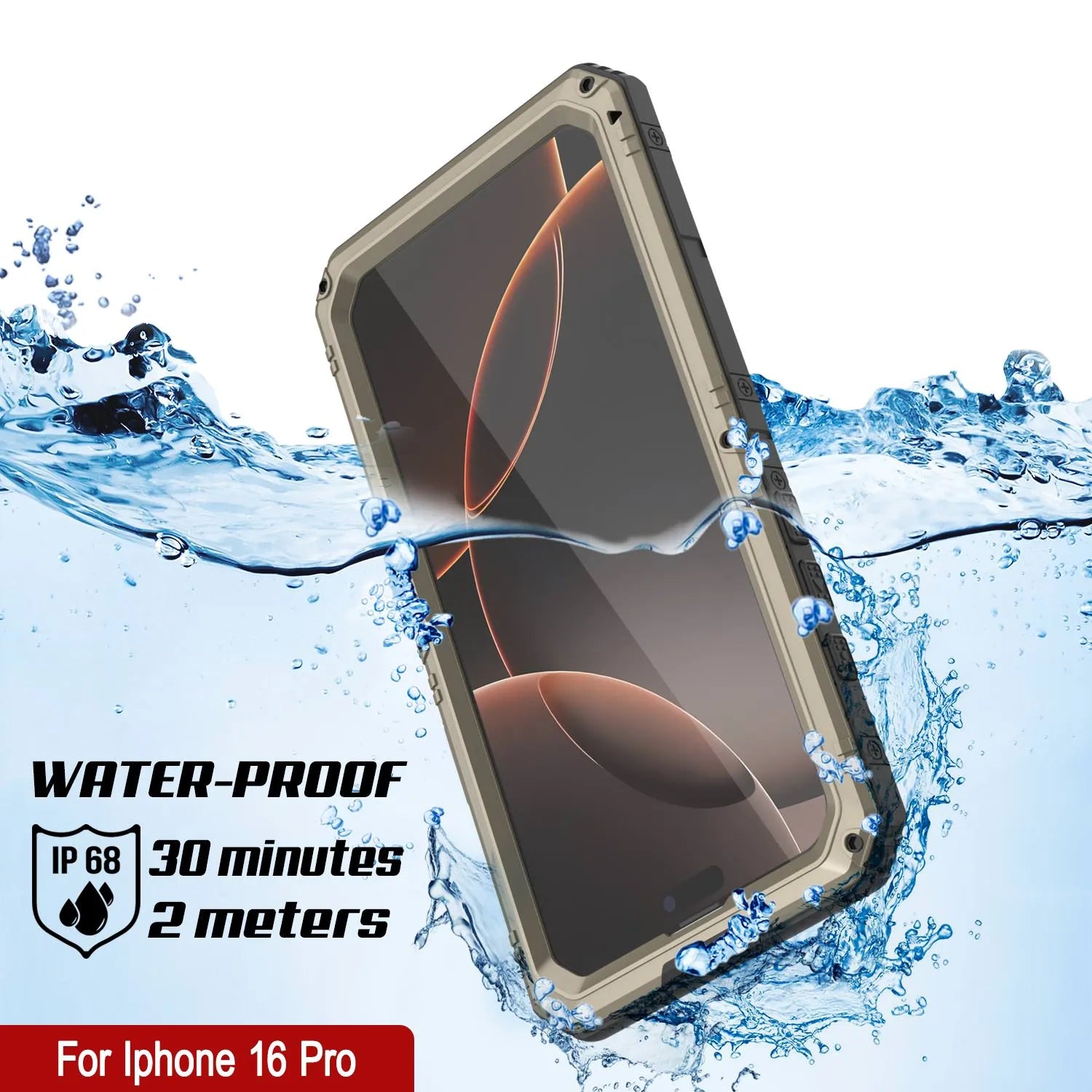 iPhone 16 Pro Metal Extreme 3.0 Series Aluminum Waterproof Case IP68 W/Buillt in Screen Protector & Kickstand [Gold]