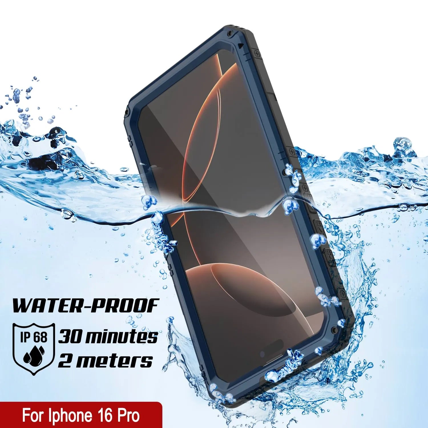 iPhone 16 Pro Metal Extreme 3.0 Series Aluminum Waterproof Case IP68 W/Buillt in Screen Protector & Kickstand [Blue]
