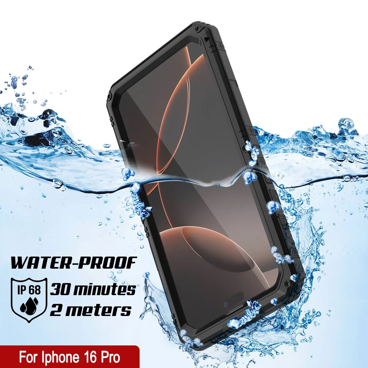 iPhone 16 Pro Metal Extreme 3.0 Series Aluminum Waterproof Case IP68 W/Buillt in Screen Protector & Kickstand [Black]