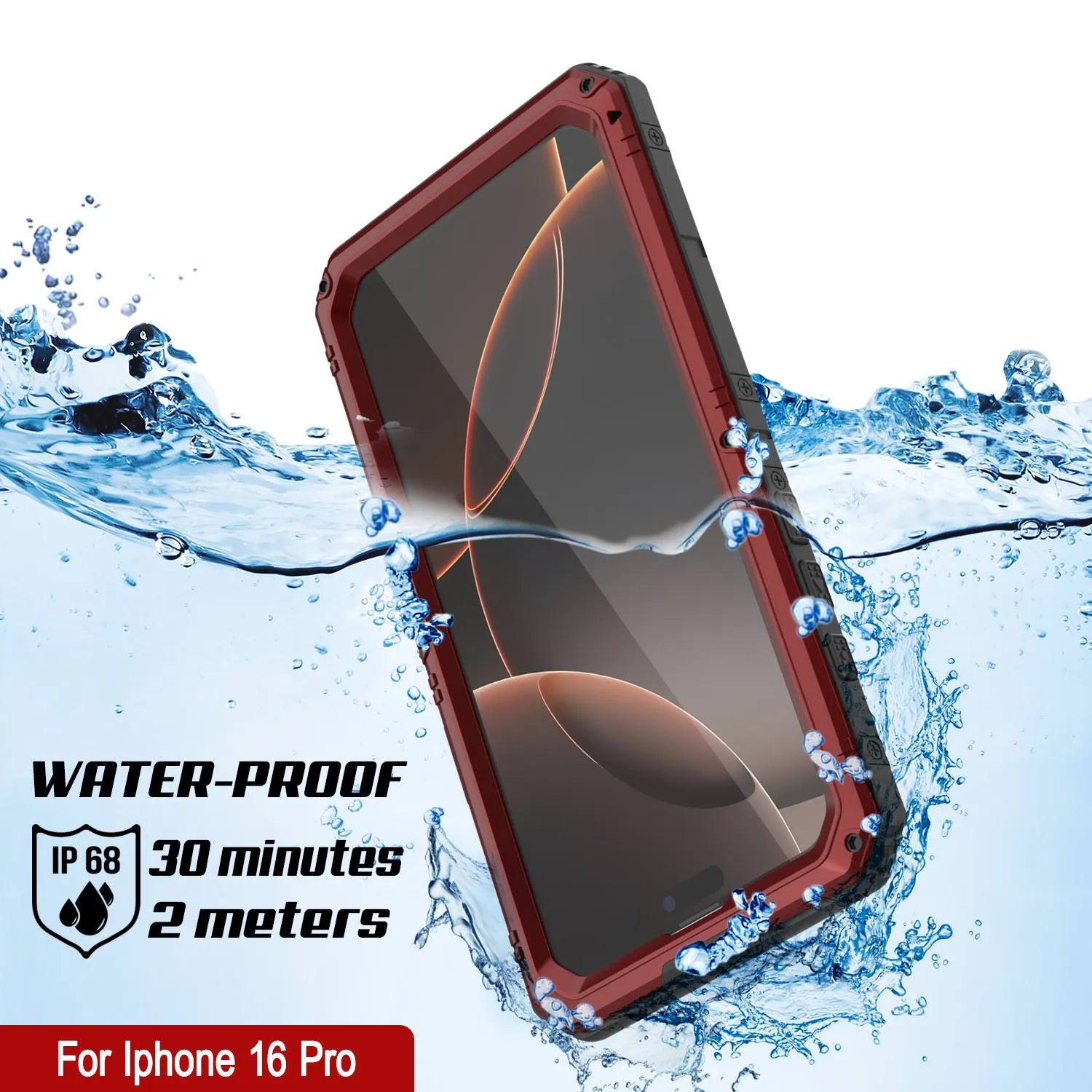 iPhone 16 Pro Metal Extreme 3.0 Series Aluminum Waterproof Case IP68 W/Buillt in Screen Protector & Kickstand [Red]