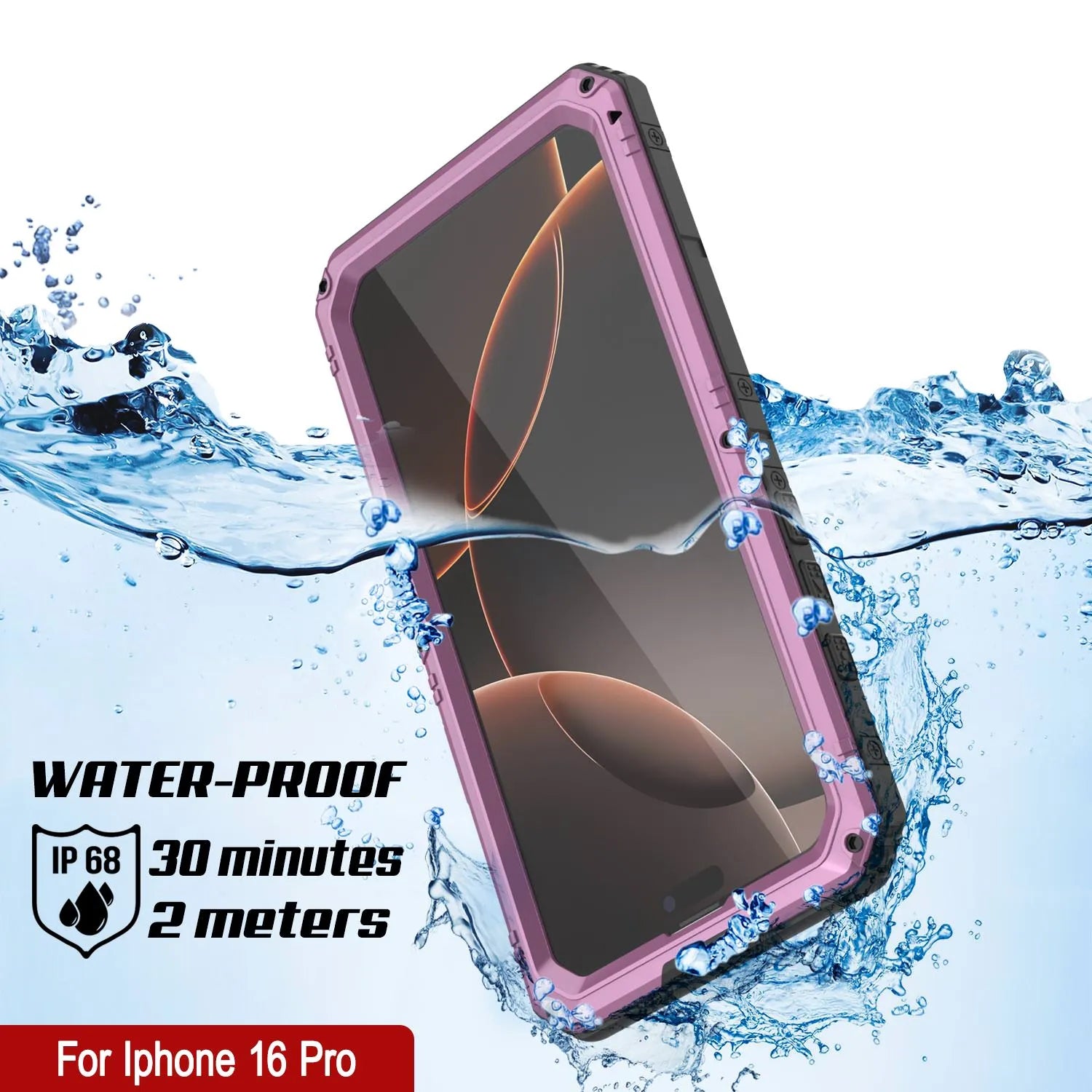 iPhone 16 Pro Metal Extreme 3.0 Series Aluminum Waterproof Case IP68 W/Buillt in Screen Protector & Kickstand [Pink]