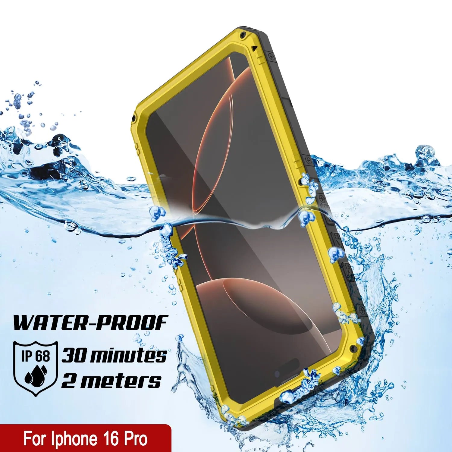 iPhone 16 Pro Metal Extreme 3.0 Series Aluminum Waterproof Case IP68 W/Buillt in Screen Protector & Kickstand [Yellow]