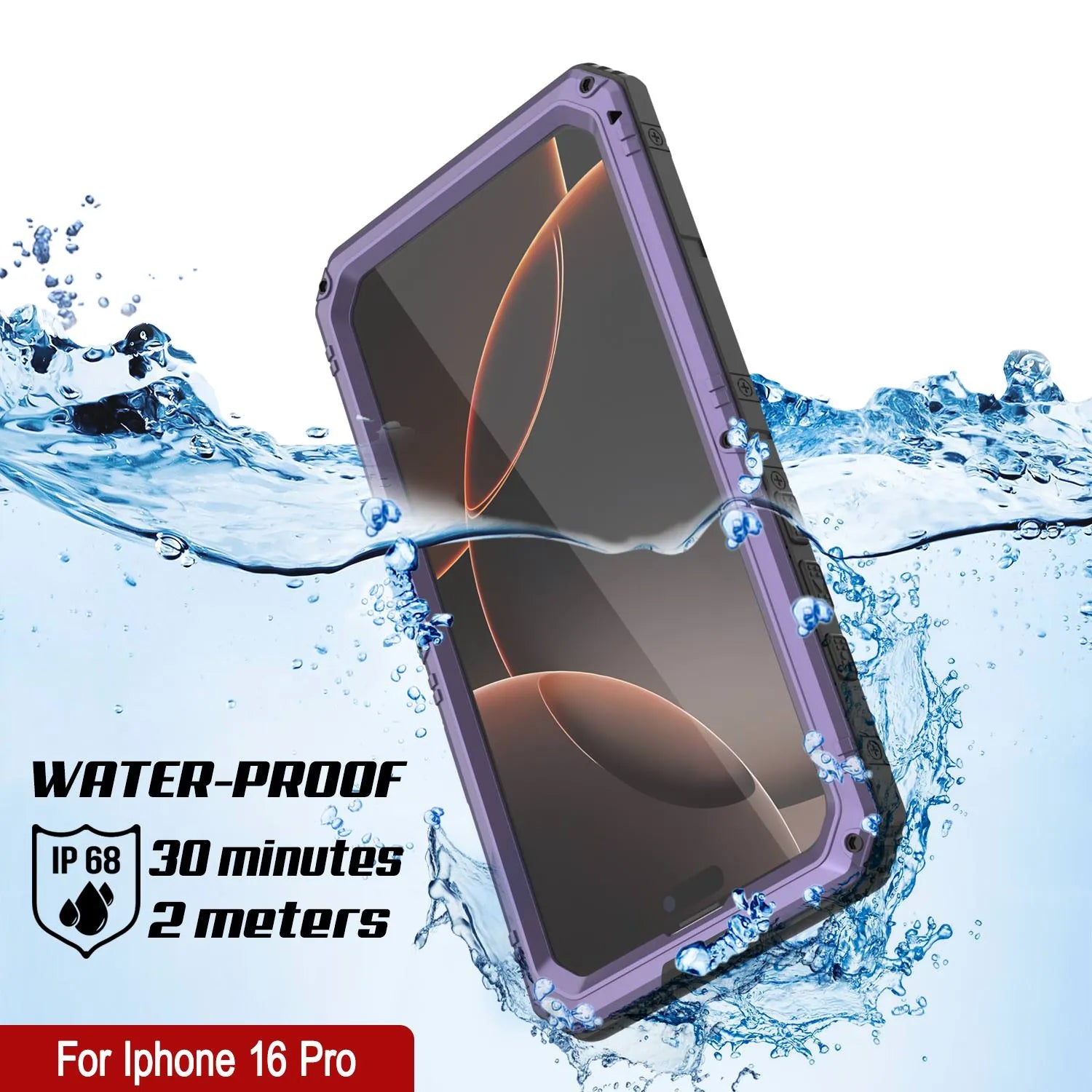 iPhone 16 Pro Metal Extreme 3.0 Series Aluminum Waterproof Case IP68 W/Buillt in Screen Protector & Kickstand [Purple]