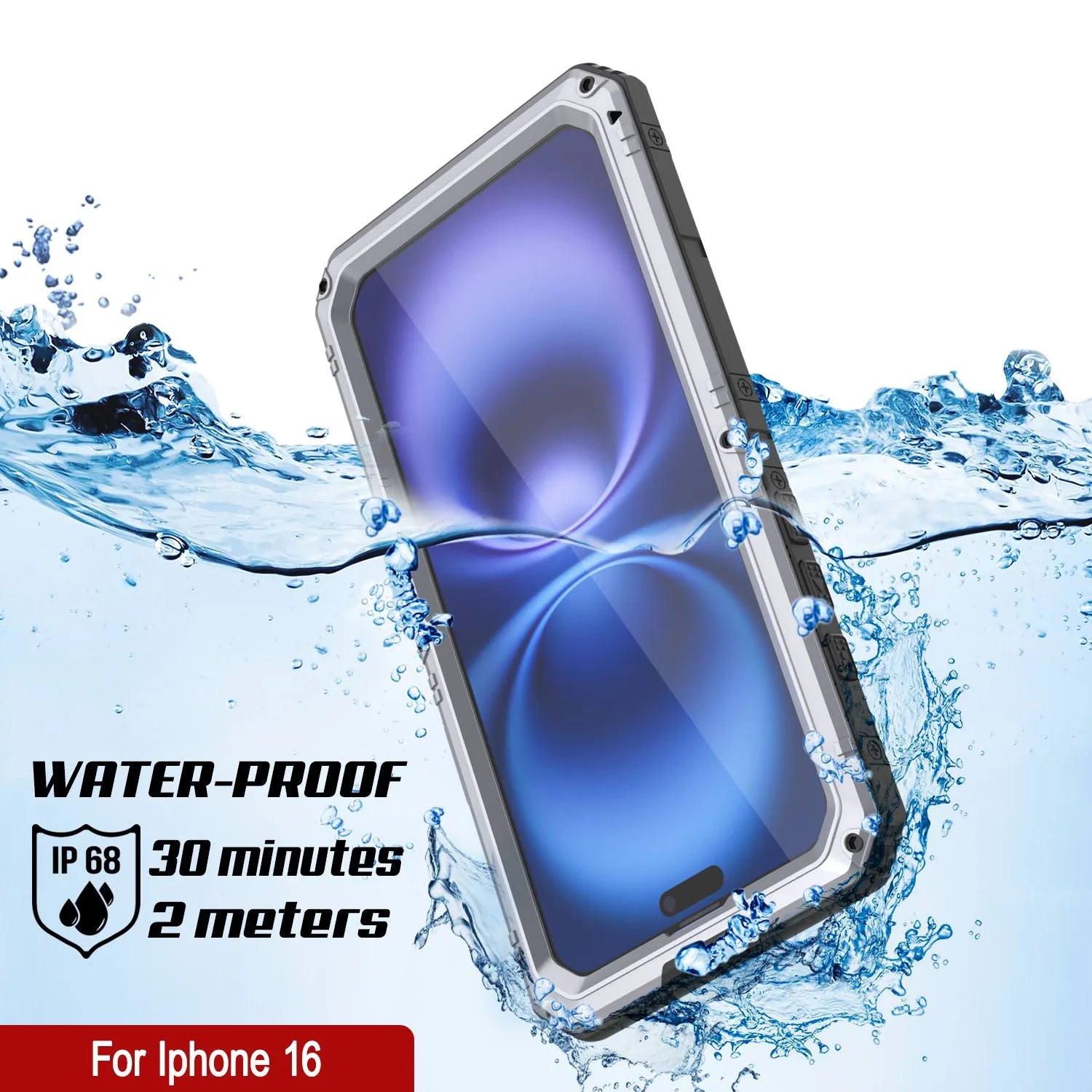 iPhone 16 Metal Extreme 3.0 Series Aluminum Waterproof Case IP68 W/Buillt in Screen Protector & Kickstand [White]
