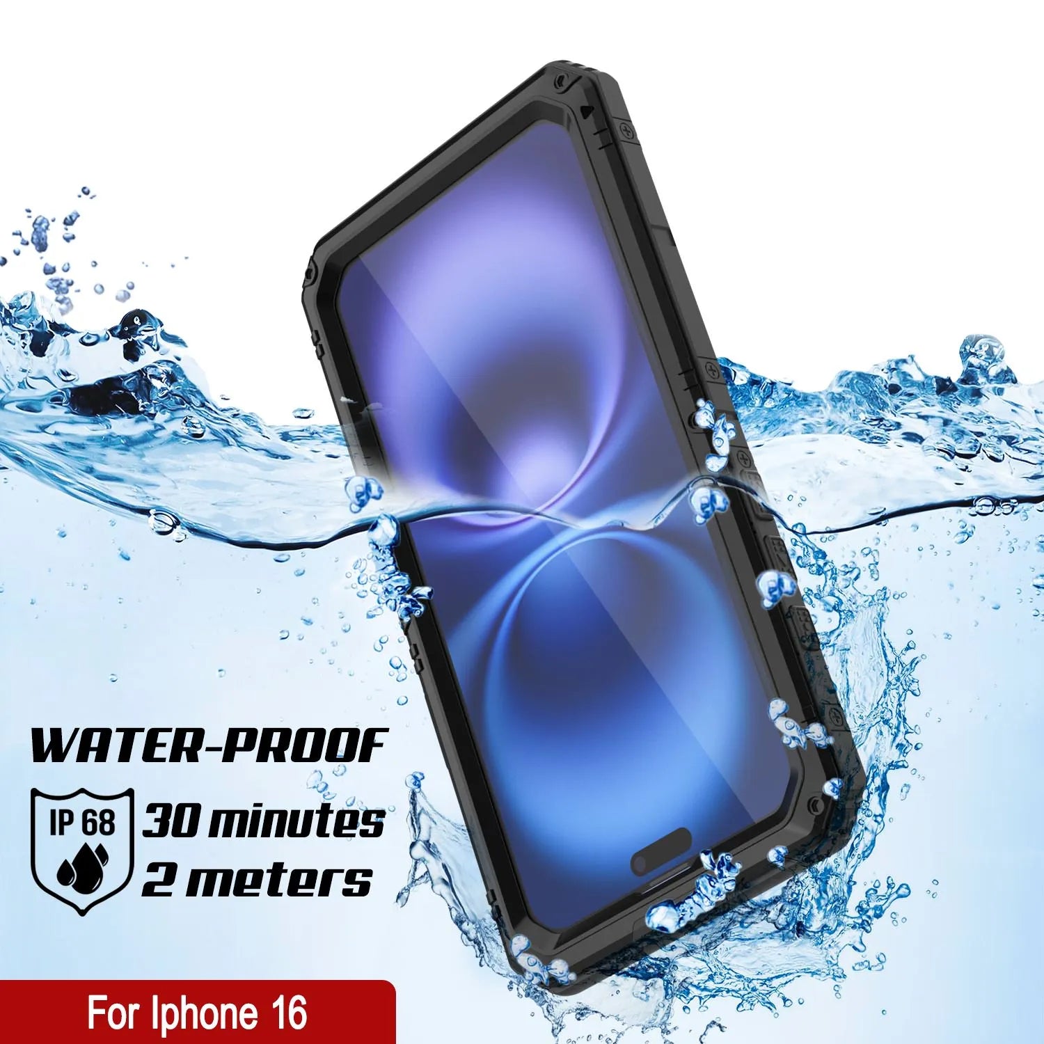 iPhone 16 Metal Extreme 3.0 Series Aluminum Waterproof Case IP68 W/Buillt in Screen Protector & Kickstand [Black]