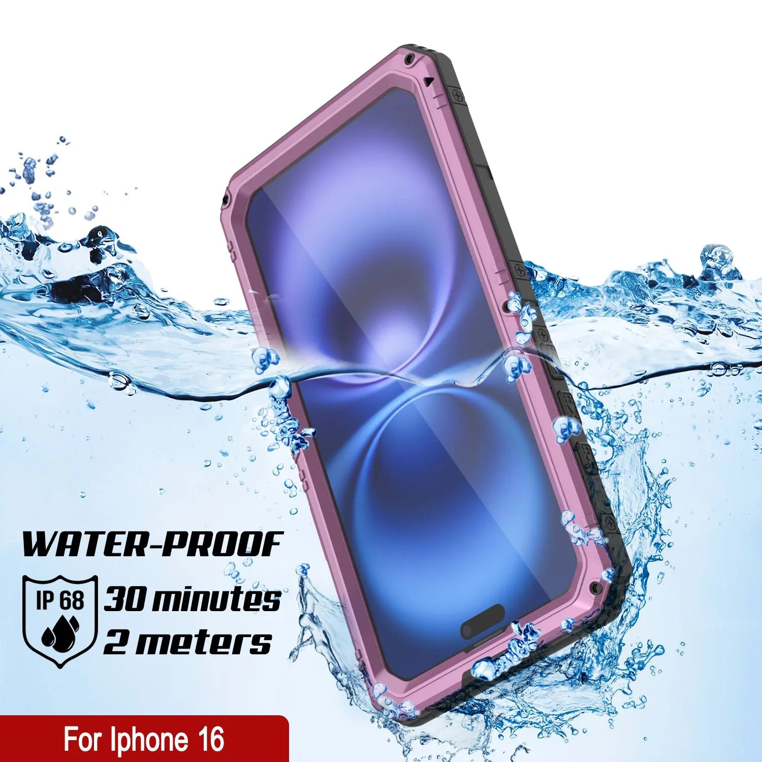 iPhone 16 Metal Extreme 3.0 Series Aluminum Waterproof Case IP68 W/Buillt in Screen Protector & Kickstand [Pink]