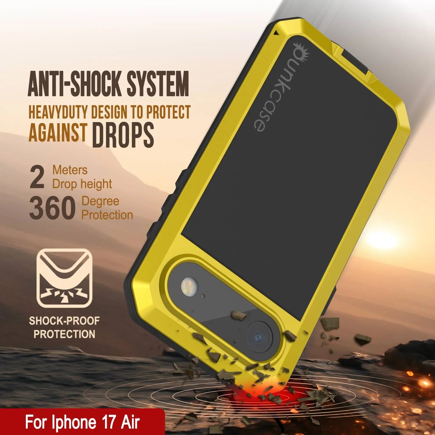 iPhone 17 Air Metal Case, Heavy Duty Military Grade Armor Cover [shock proof] Full Body Hard [Yellow]