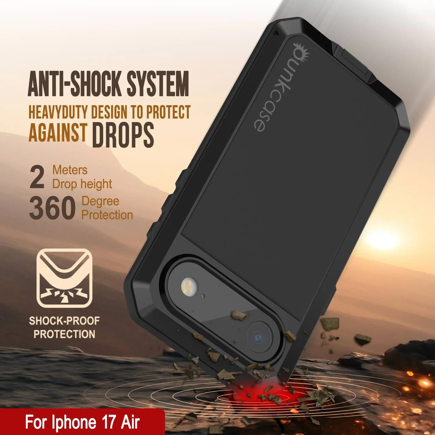 iPhone 17 Air Metal Case, Heavy Duty Military Grade Armor Cover [shock proof] Full Body Hard [Black]