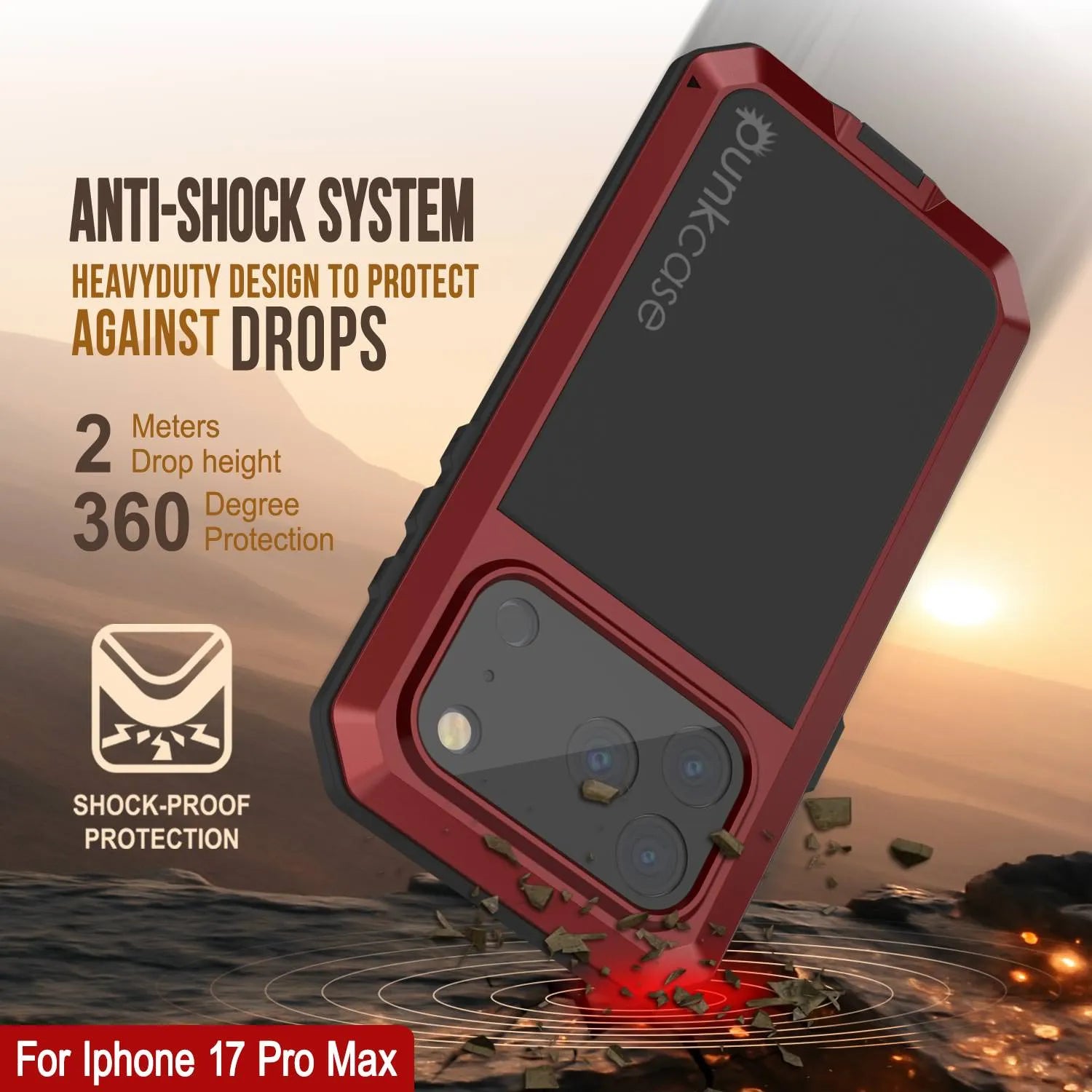 iPhone 17 Pro Max Metal Case, Heavy Duty Military Grade Armor Cover [shock proof] Full Body Hard [Red]