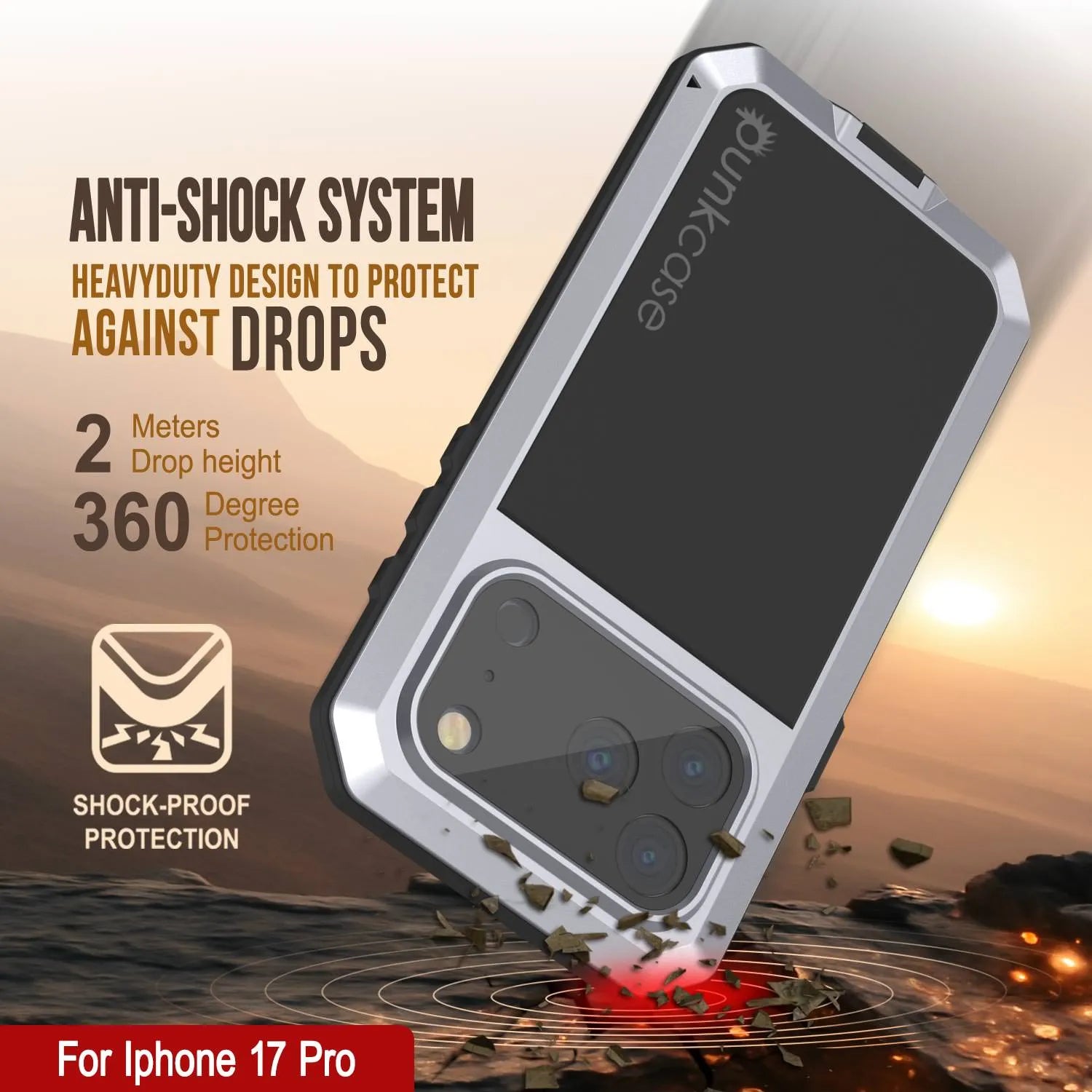 iPhone 17 Pro Metal Case, Heavy Duty Military Grade Armor Cover [shock proof] Full Body Hard [White]