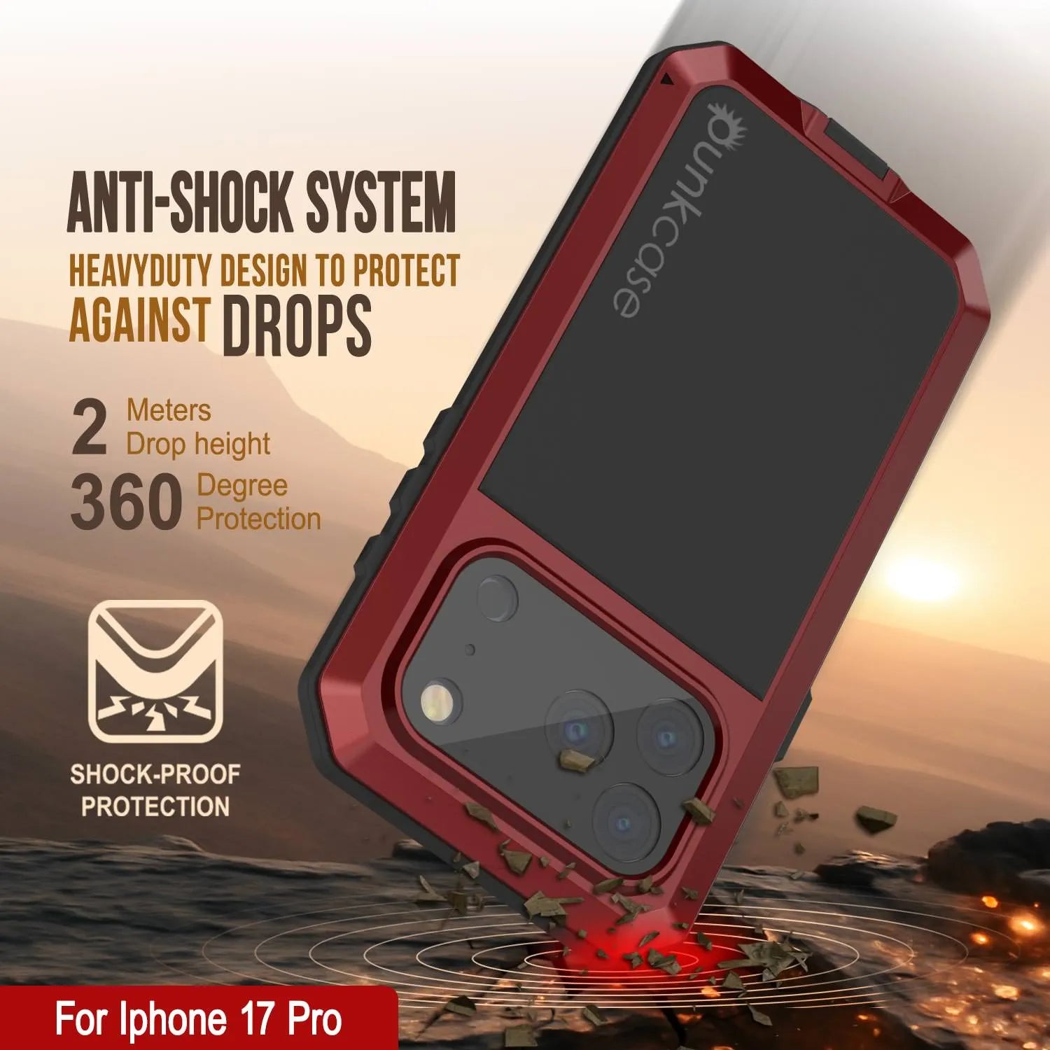 iPhone 17 Pro Metal Case, Heavy Duty Military Grade Armor Cover [shock proof] Full Body Hard [Red]