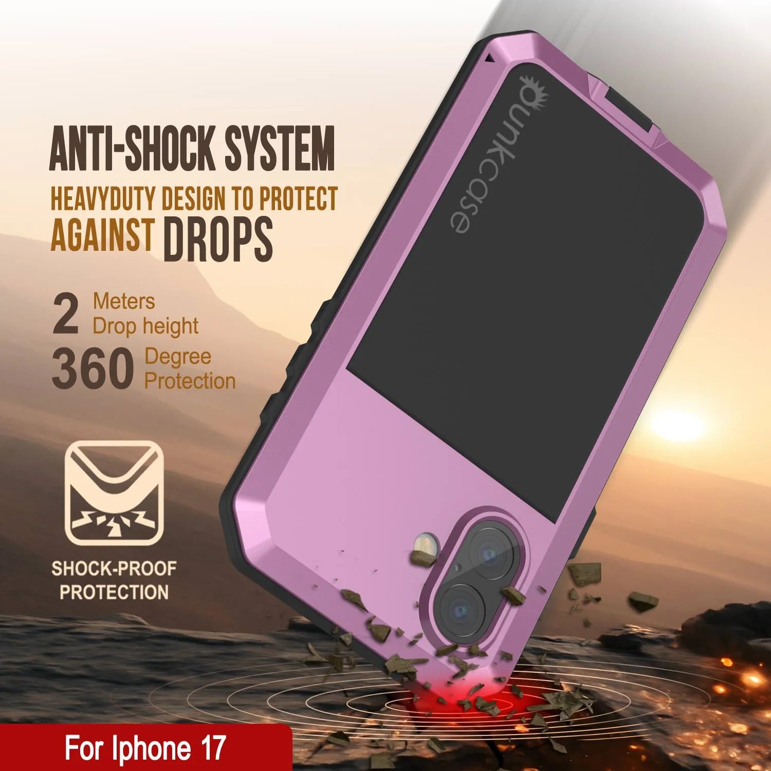 iPhone 17 Metal Case, Heavy Duty Military Grade Armor Cover [shock proof] Full Body Hard [Pink]