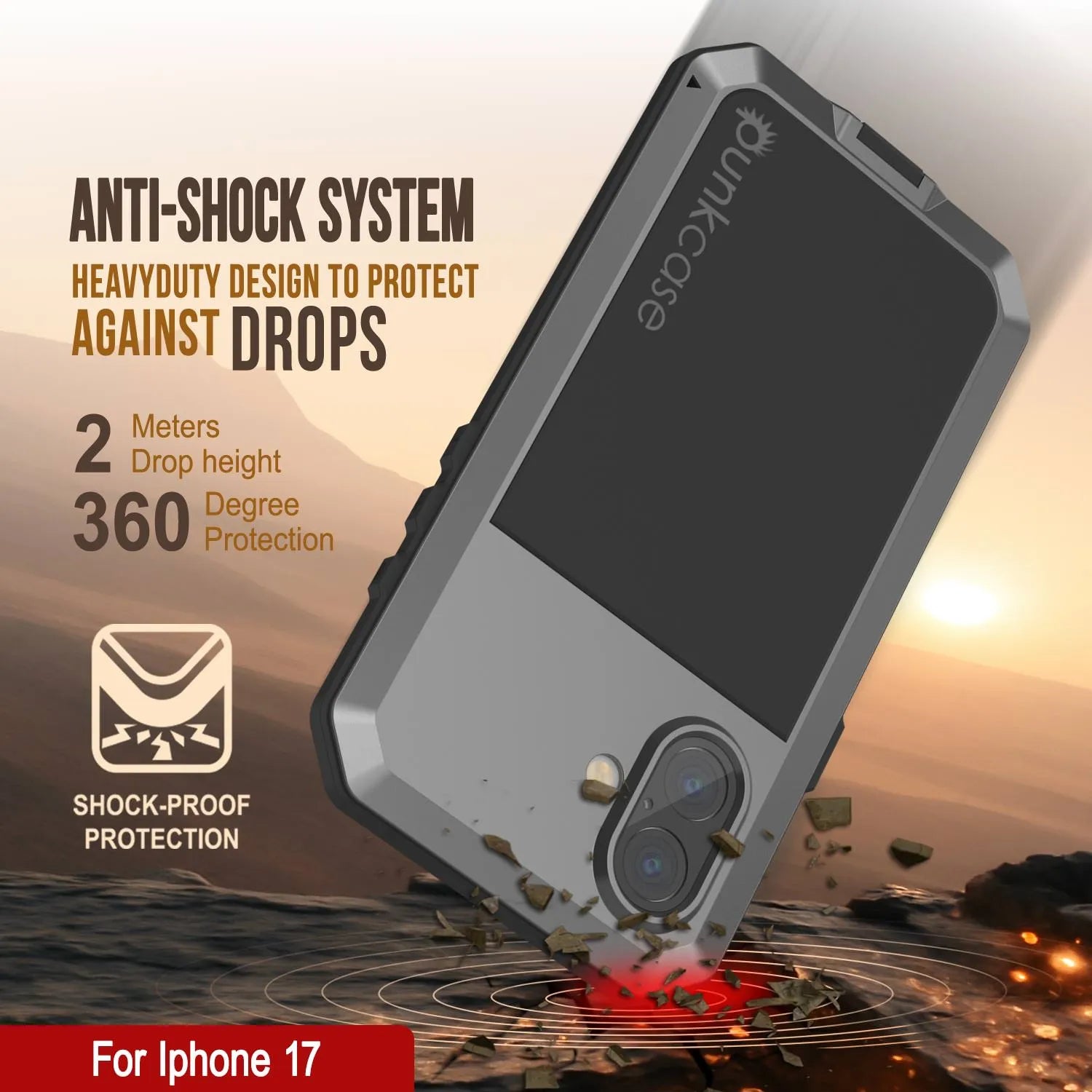 iPhone 17 Metal Case, Heavy Duty Military Grade Armor Cover [shock proof] Full Body Hard [Silver]