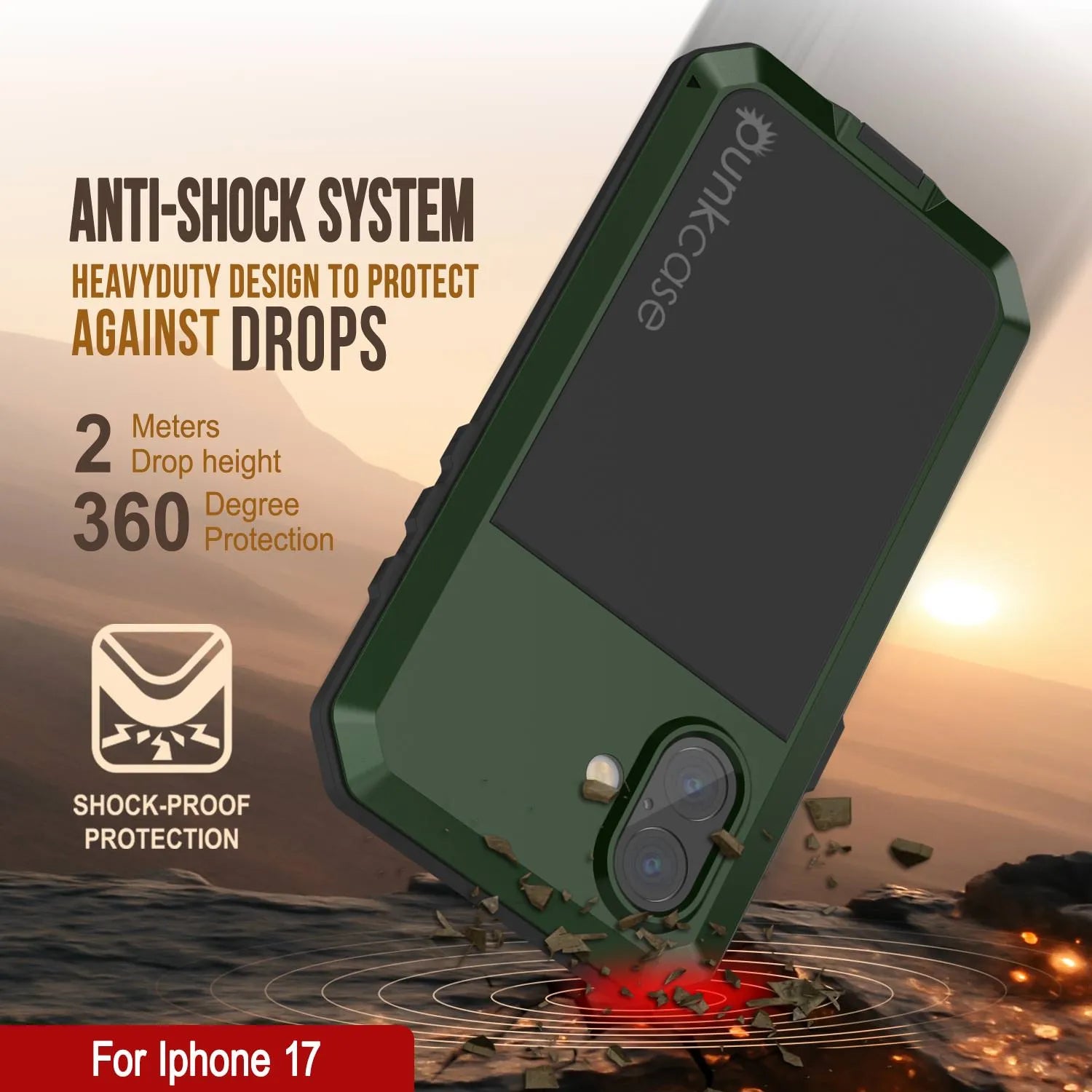 iPhone 17 Metal Case, Heavy Duty Military Grade Armor Cover [shock proof] Full Body Hard [Dark Green]