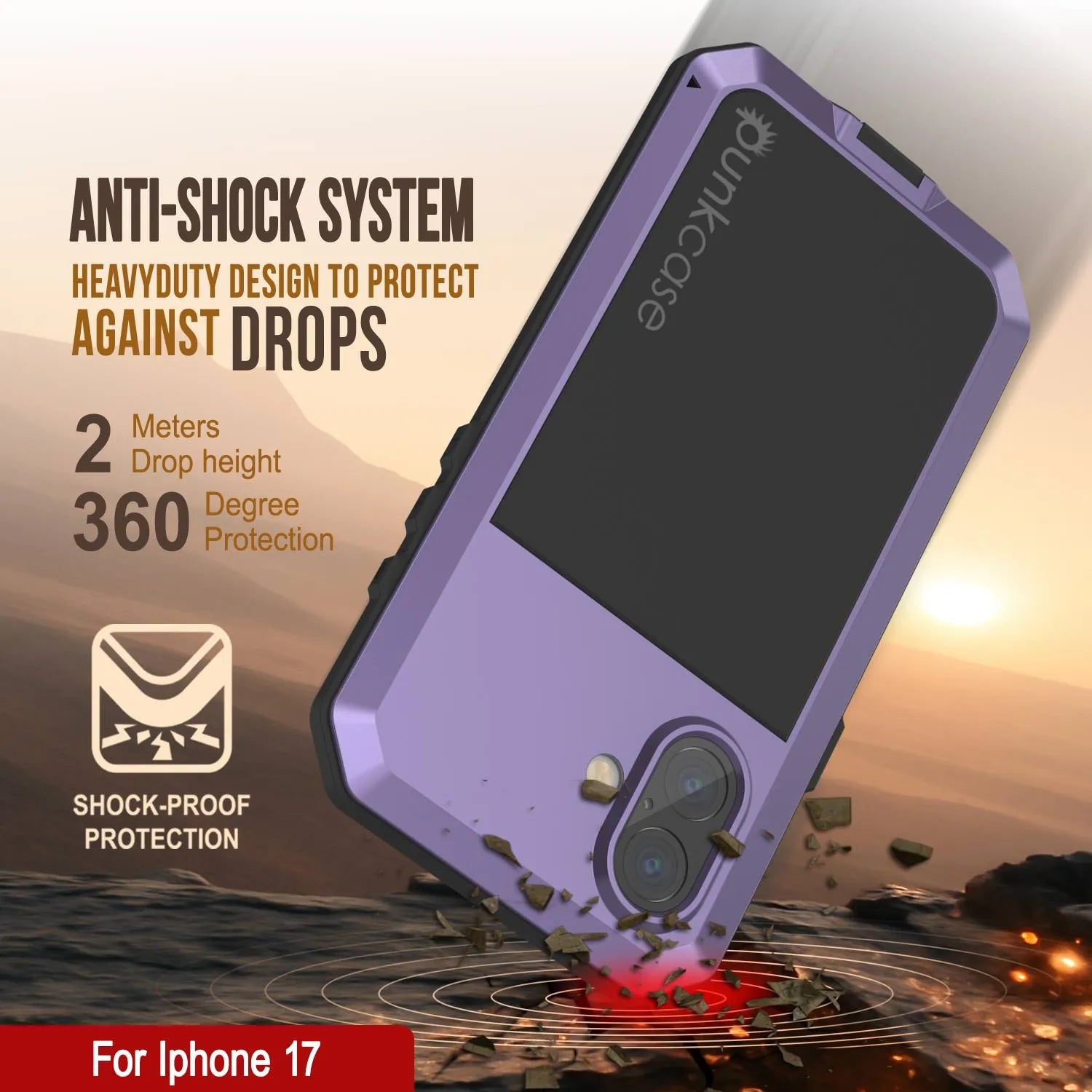 iPhone 17 Metal Case, Heavy Duty Military Grade Armor Cover [shock proof] Full Body Hard [Purple]