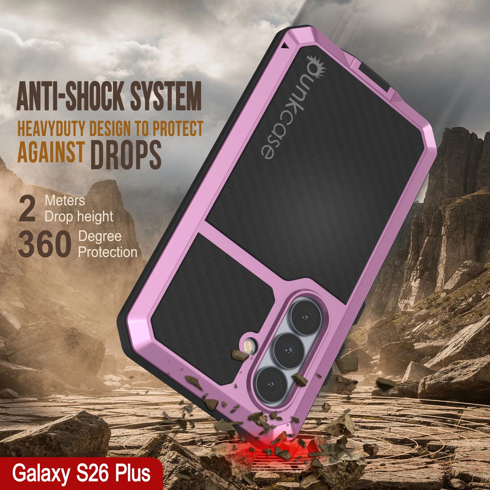 Galaxy S26 Plus Metal Case, Heavy Duty Military Grade Armor Cover [shock proof] Full Body Hard [Pink]