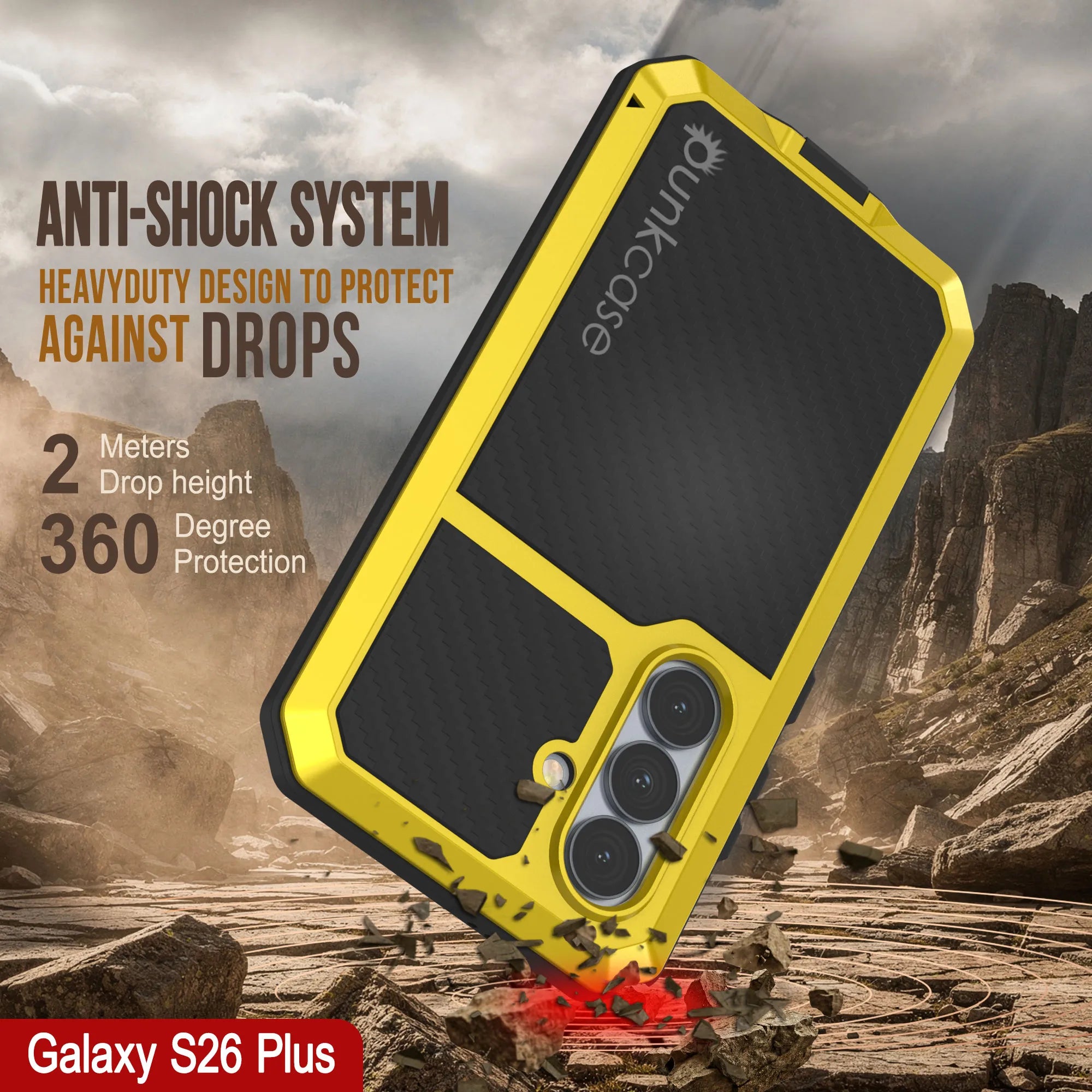 Galaxy S26 Plus Metal Case, Heavy Duty Military Grade Armor Cover [shock proof] Full Body Hard [Yellow]