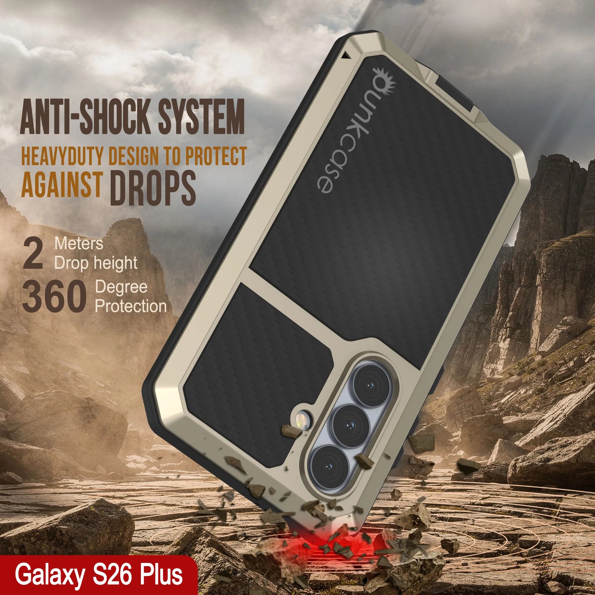 Galaxy S26 Plus Metal Case, Heavy Duty Military Grade Armor Cover [shock proof] Full Body Hard [Gold]