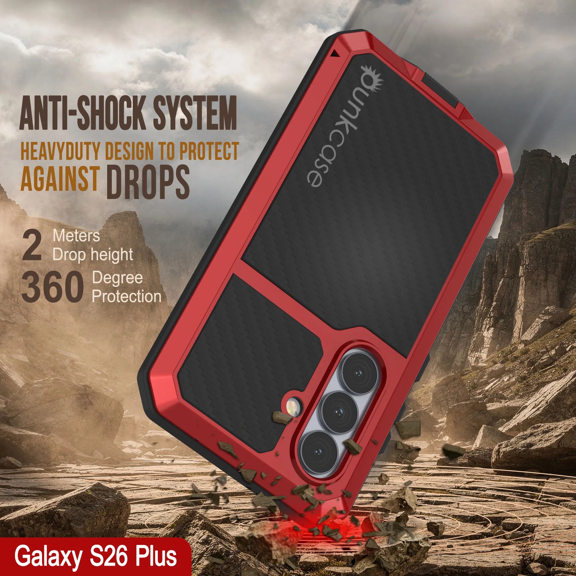 Galaxy S26 Plus Metal Case, Heavy Duty Military Grade Armor Cover [shock proof] Full Body Hard [Red]