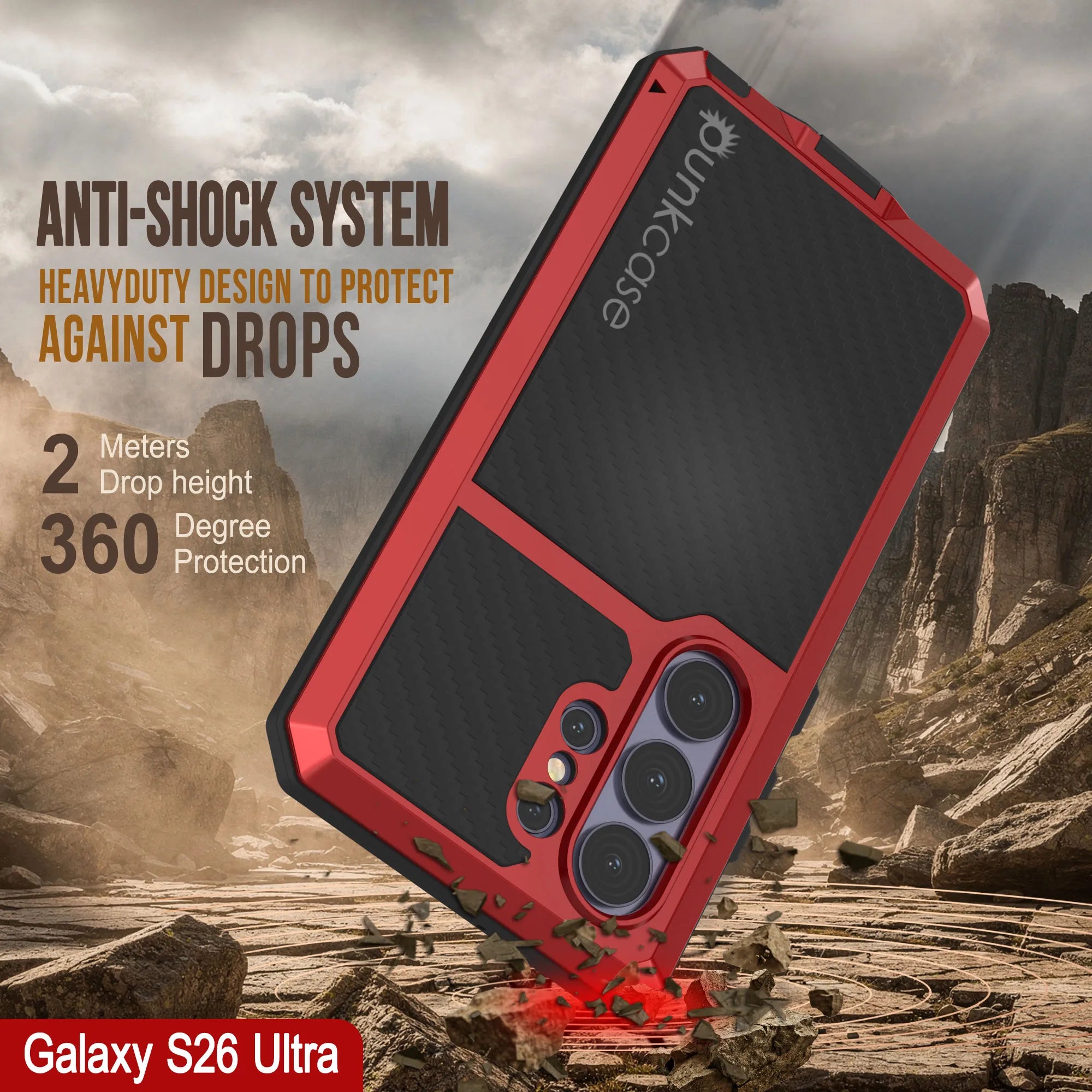 Galaxy S26 Ultra Metal Case, Heavy Duty Military Grade Armor Cover [shock proof] Full Body Hard [Red]
