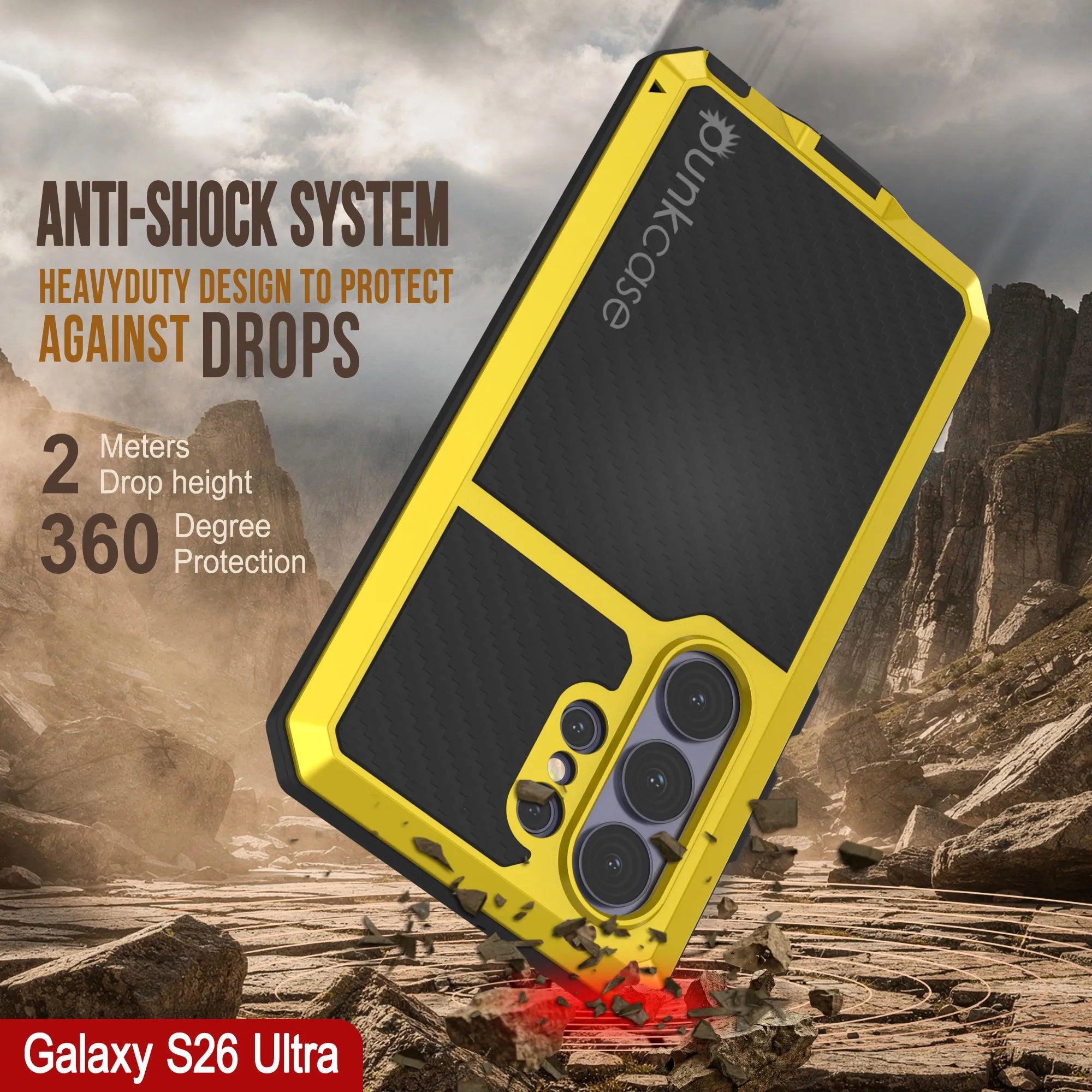 Galaxy S26 Ultra Metal Case, Heavy Duty Military Grade Armor Cover [shock proof] Full Body Hard [Yellow]