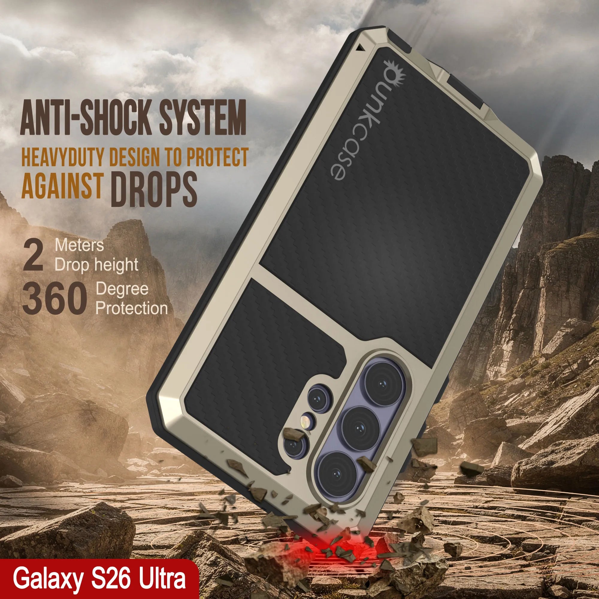 Galaxy S26 Ultra Metal Case, Heavy Duty Military Grade Armor Cover [shock proof] Full Body Hard [Gold]