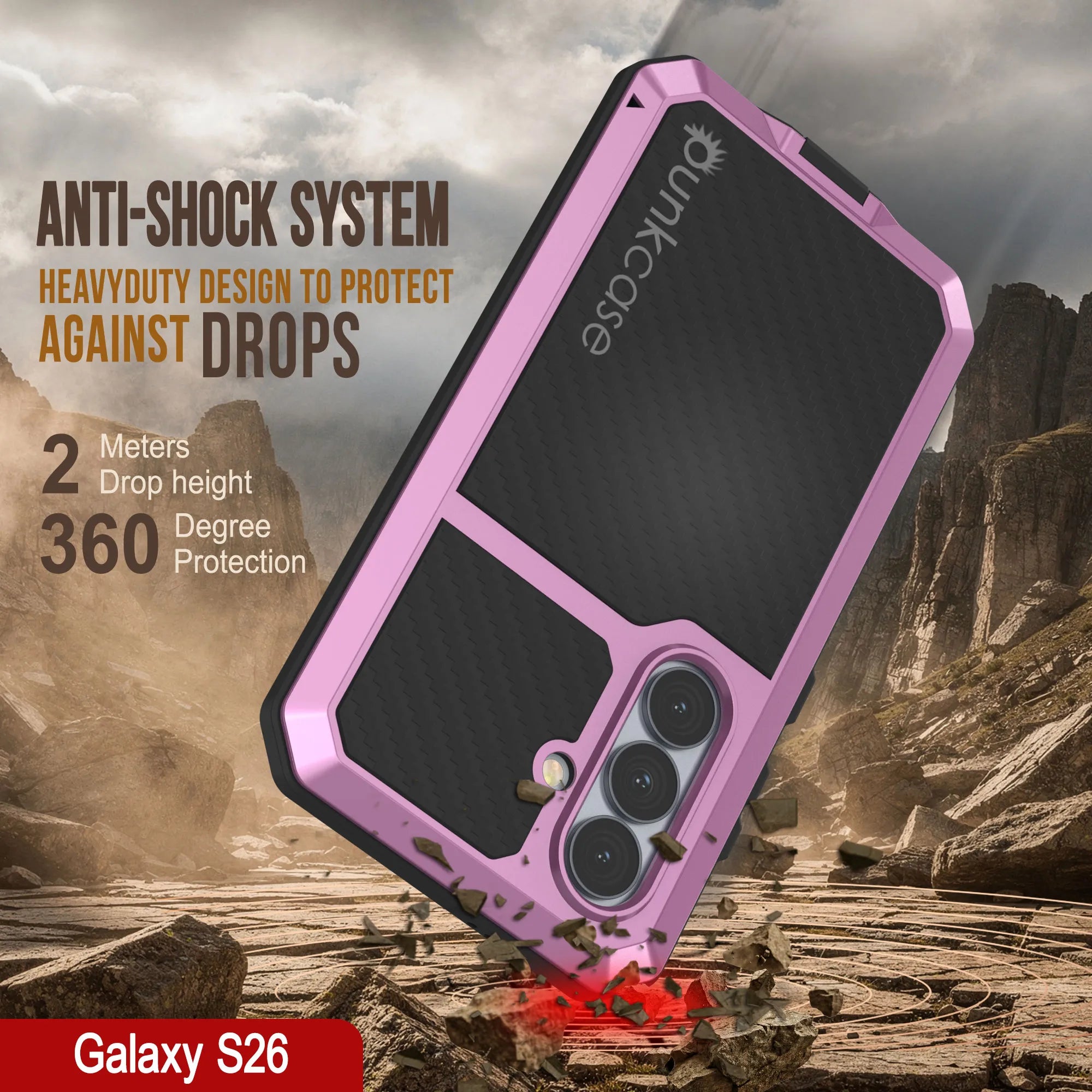 Galaxy S26 Metal Case, Heavy Duty Military Grade Armor Cover [shock proof] Full Body Hard [Pink]