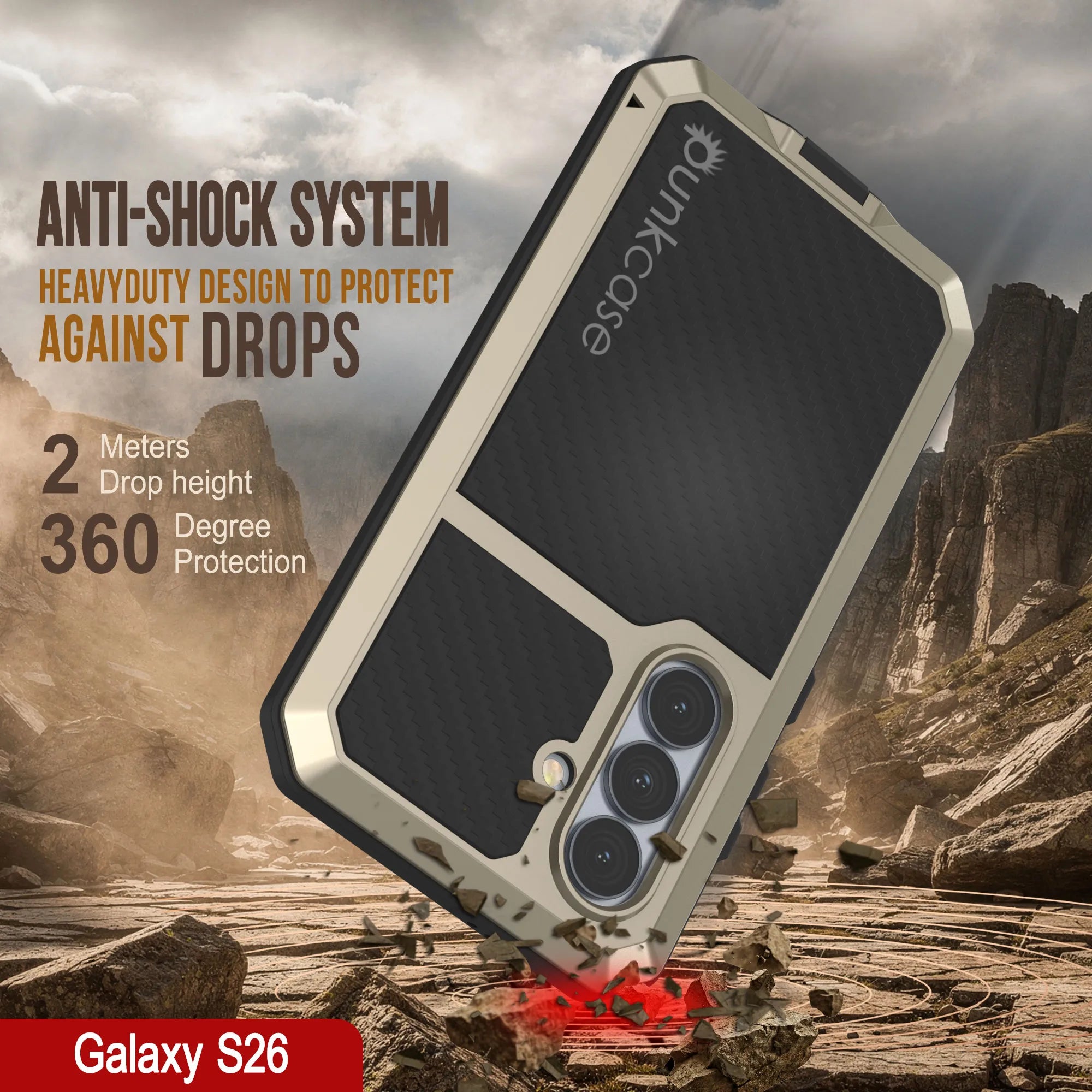 Galaxy S26 Metal Case, Heavy Duty Military Grade Armor Cover [shock proof] Full Body Hard [Gold]