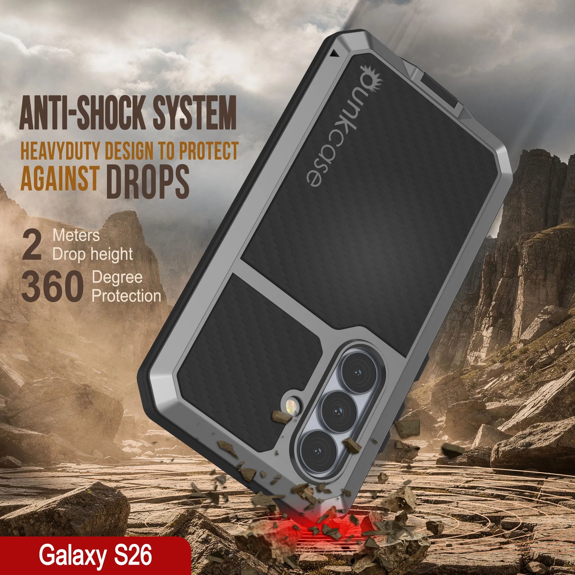 Galaxy S26 Metal Case, Heavy Duty Military Grade Armor Cover [shock proof] Full Body Hard [Silver]