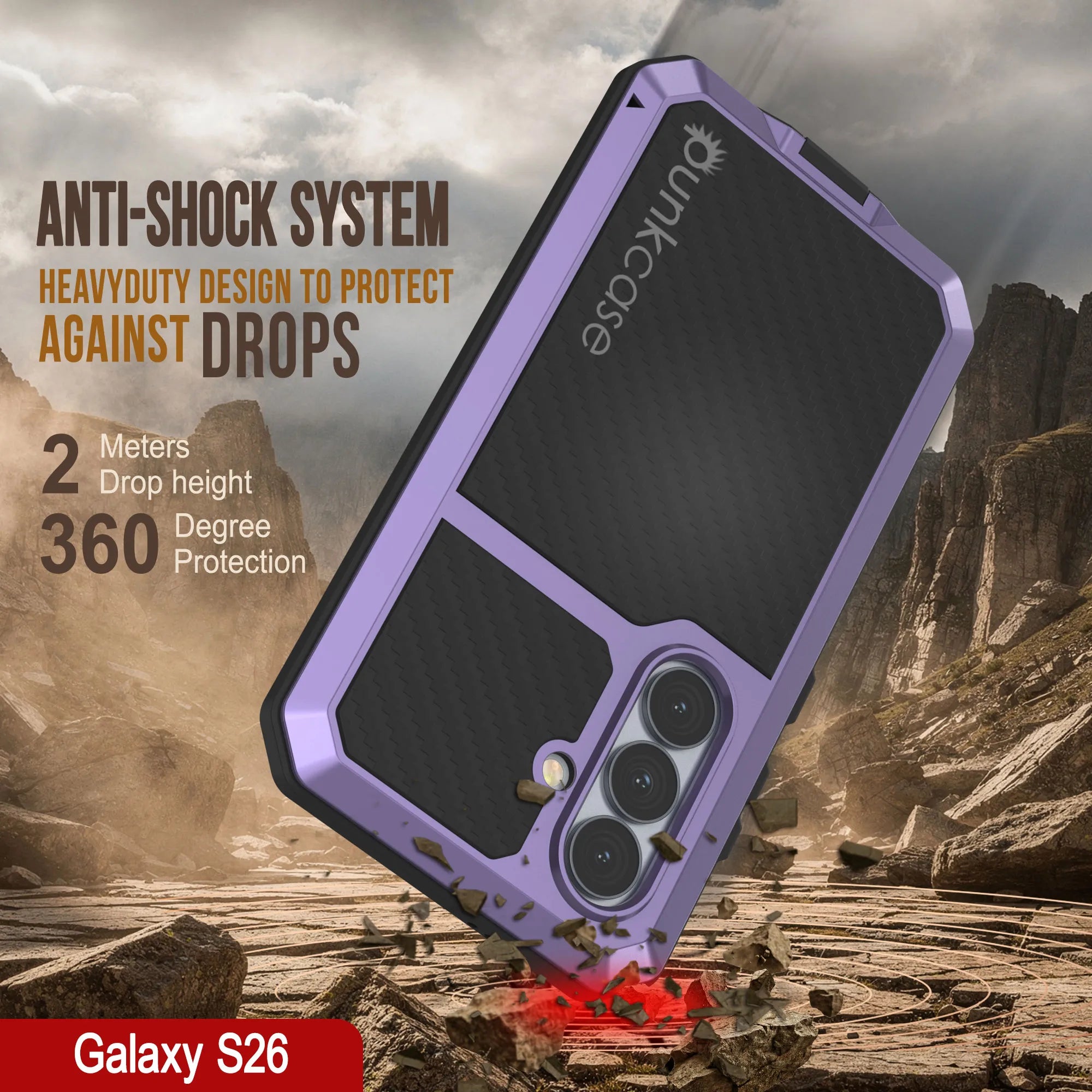 Galaxy S26 Metal Case, Heavy Duty Military Grade Armor Cover [shock proof] Full Body Hard [Purple]